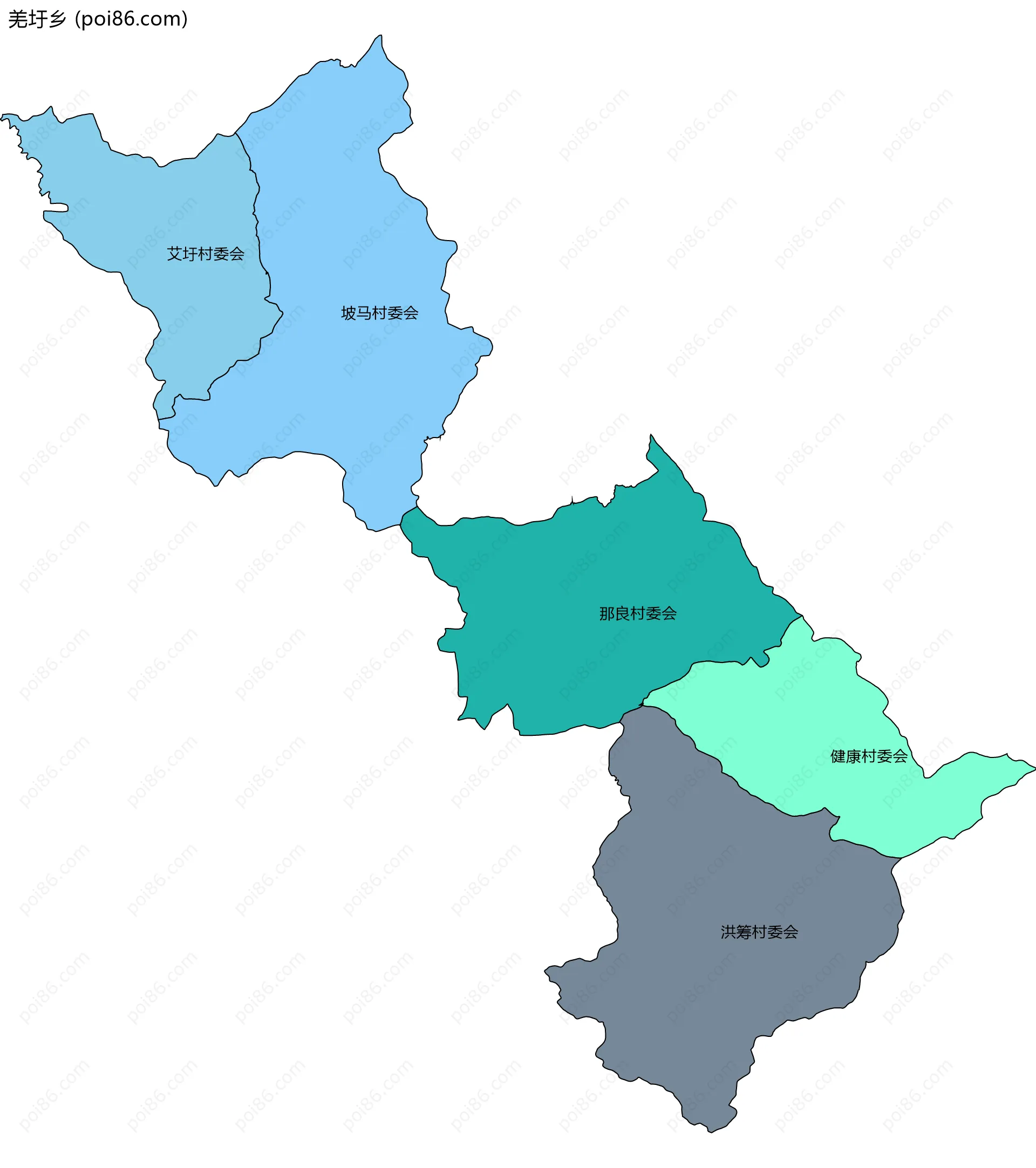 羌圩乡边界地图(五级行政区划)