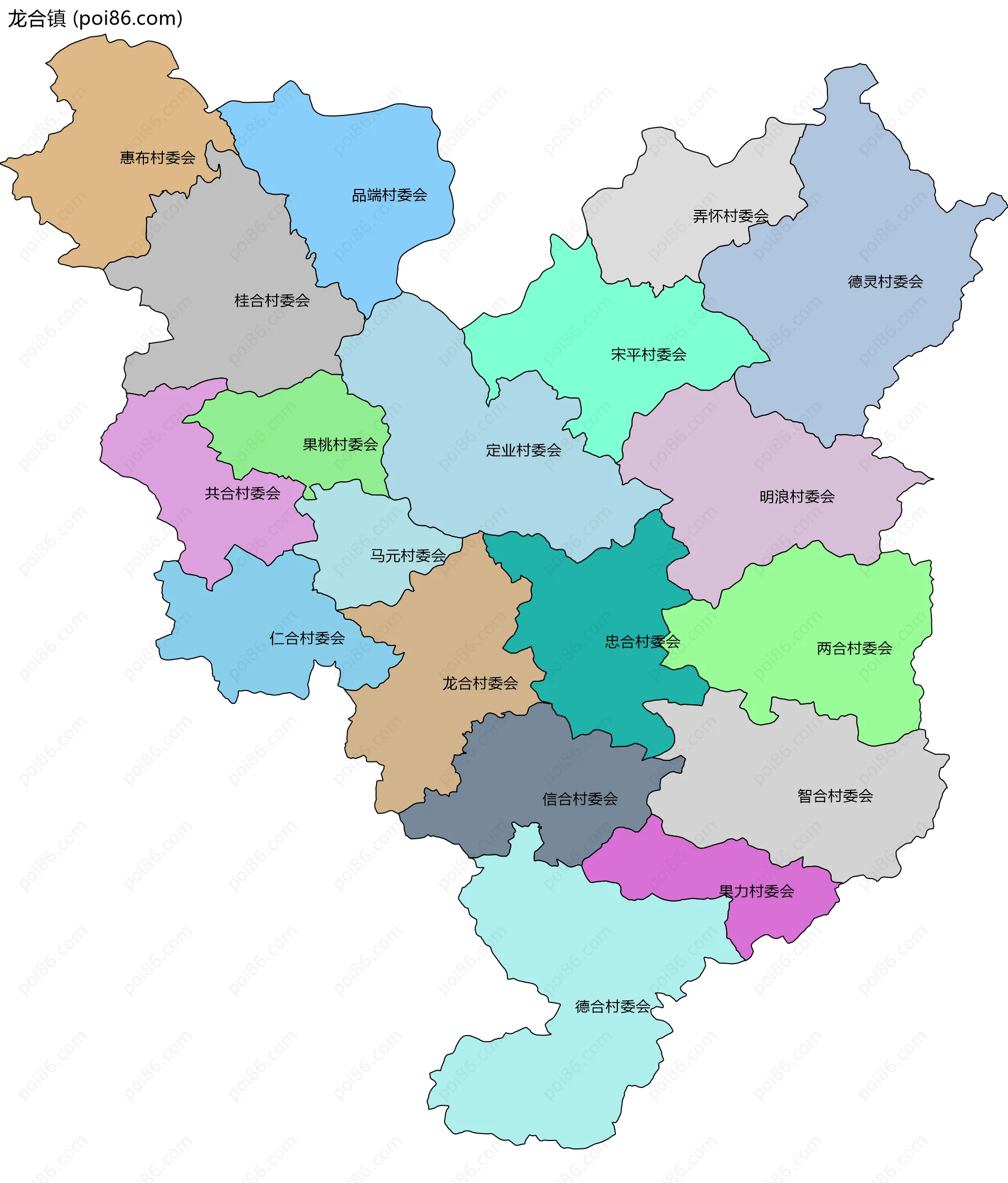 龙合镇边界地图(五级行政区划)