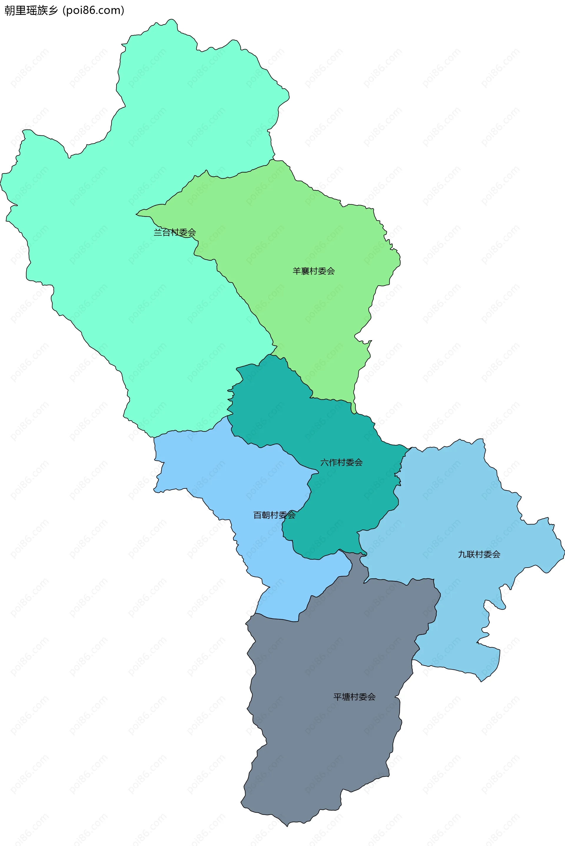 朝里瑶族乡边界地图(五级行政区划)