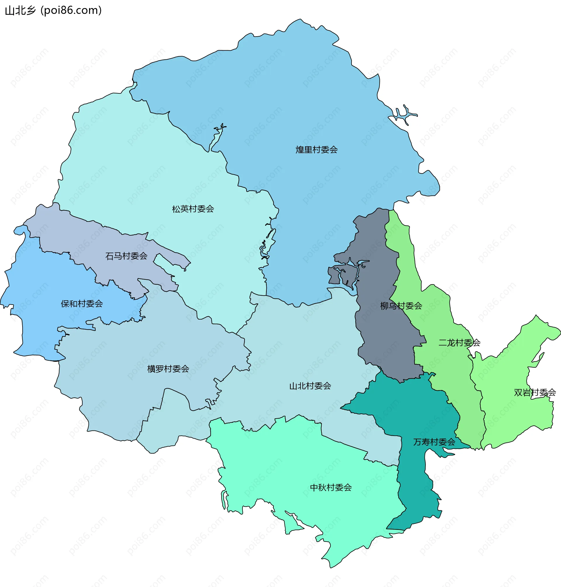 山北乡边界地图(五级行政区划)