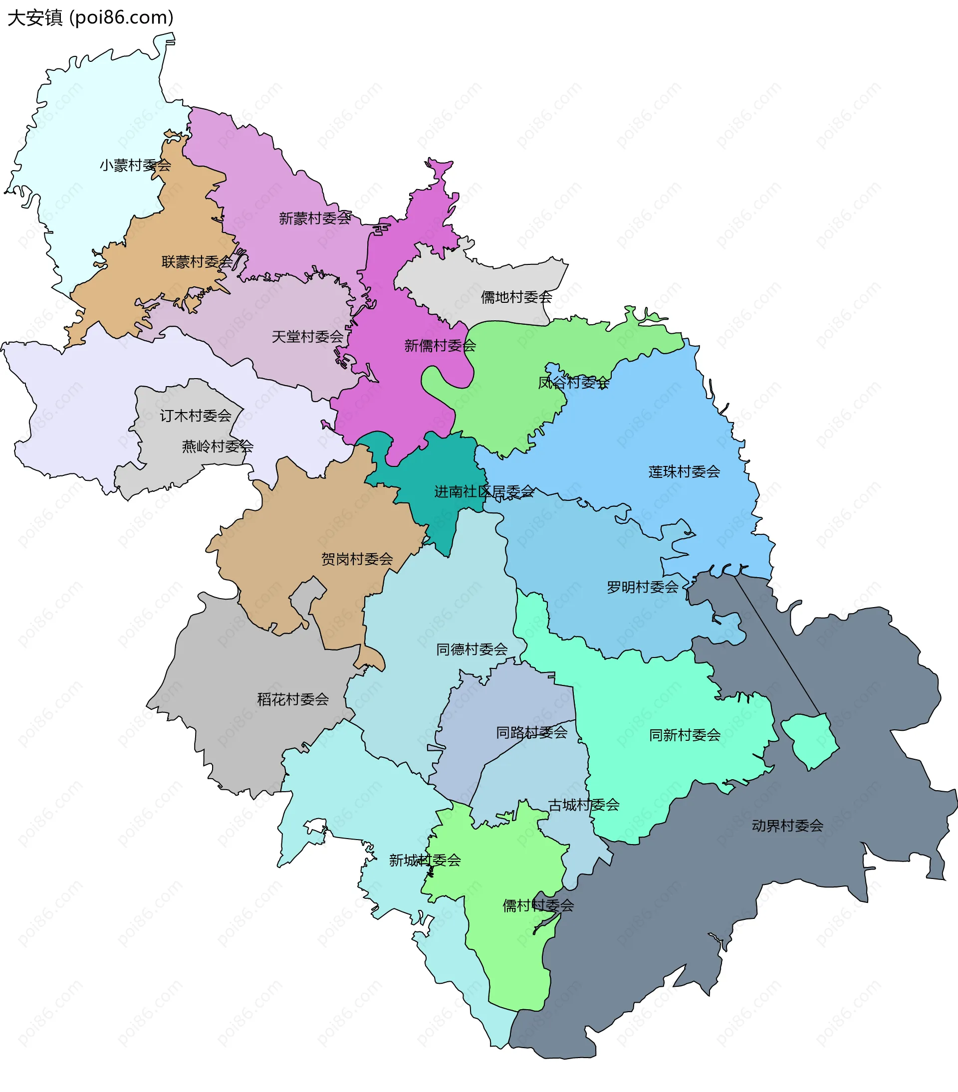 大安镇边界地图(五级行政区划)