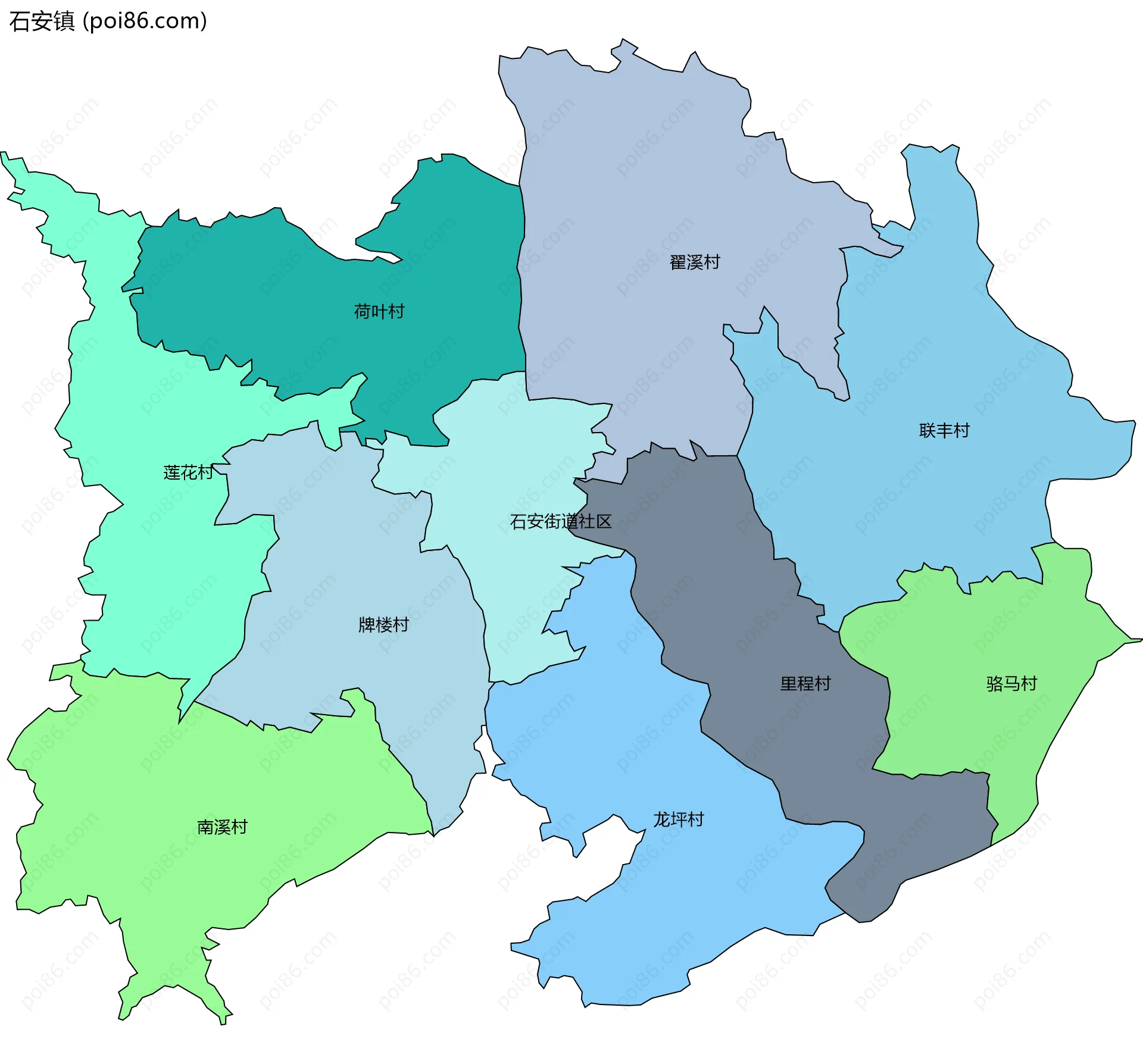 石安镇边界地图(五级行政区划)