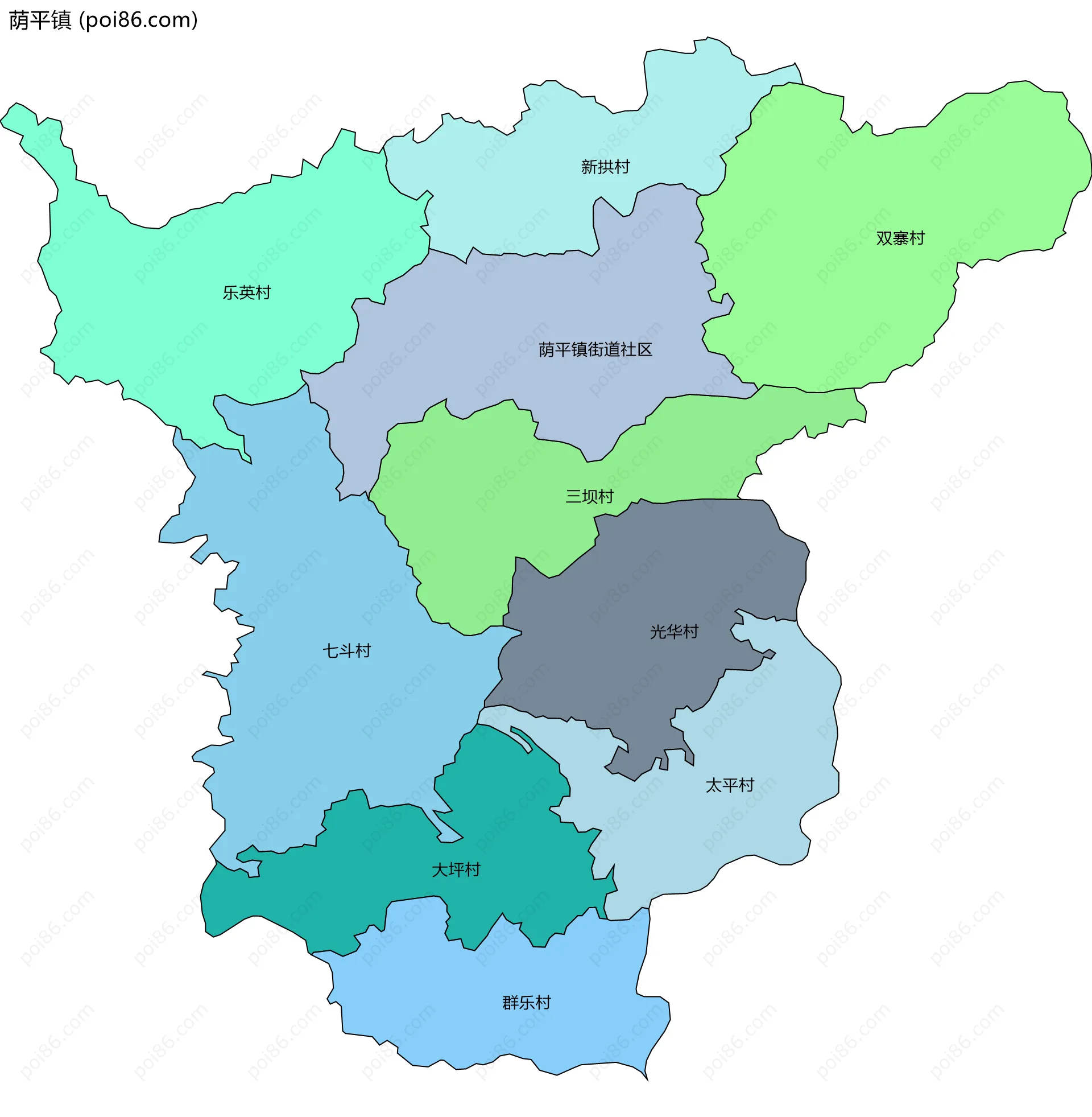荫平镇边界地图(五级行政区划)