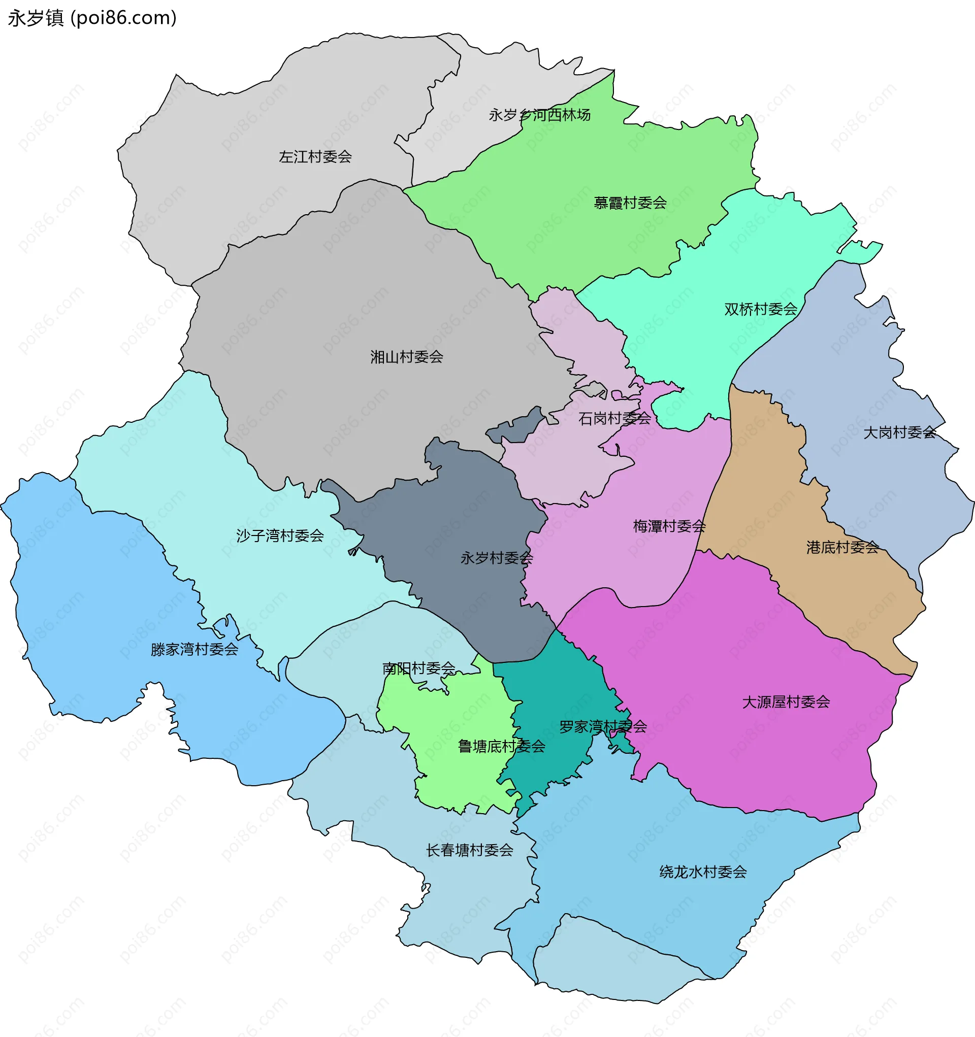 永岁镇边界地图(五级行政区划)