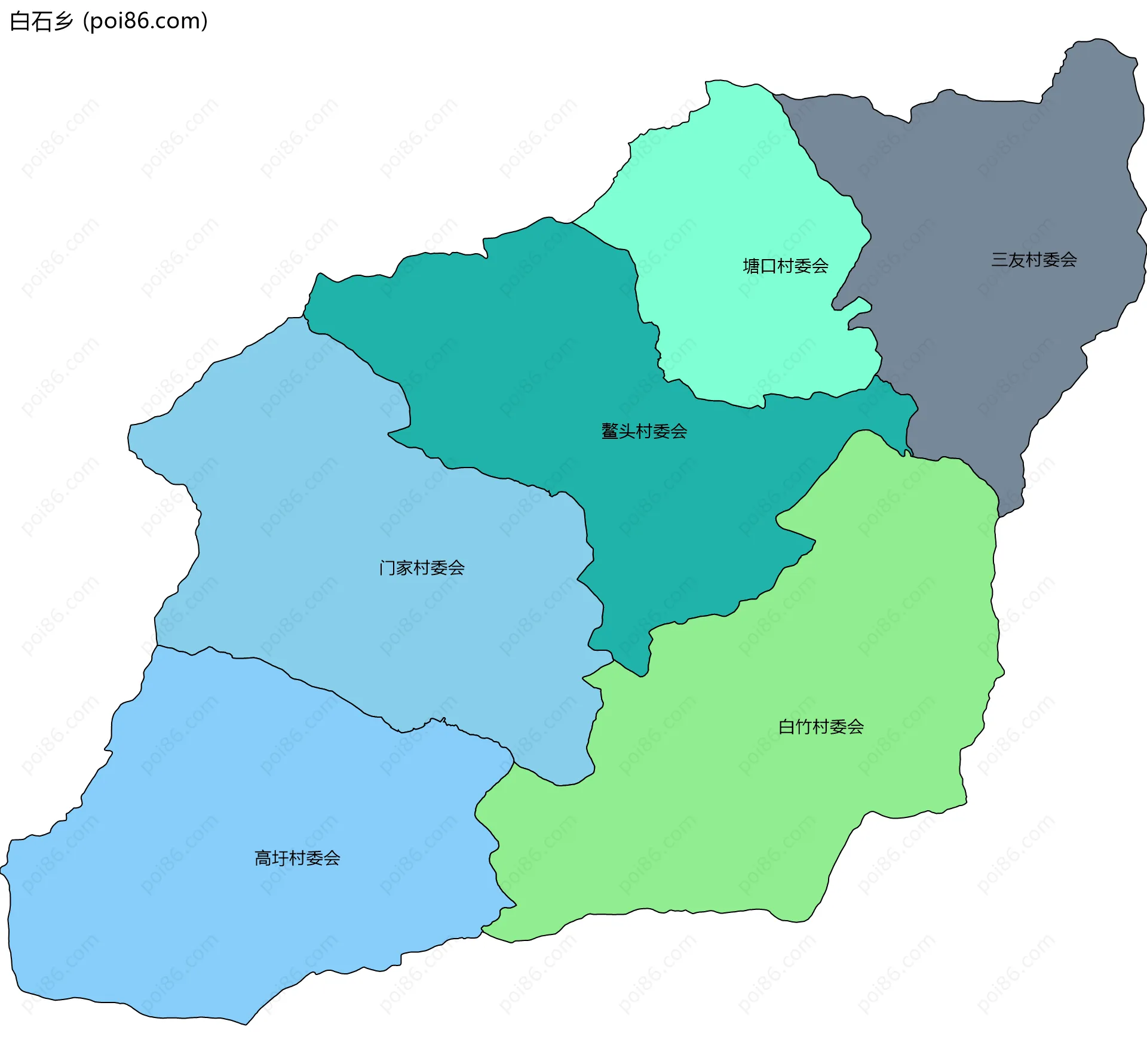 白石乡边界地图(五级行政区划)