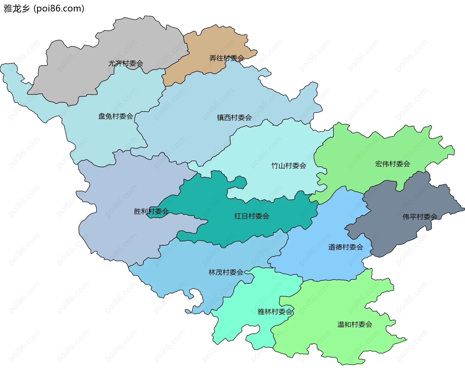雅龙乡边界地图(五级行政区划)