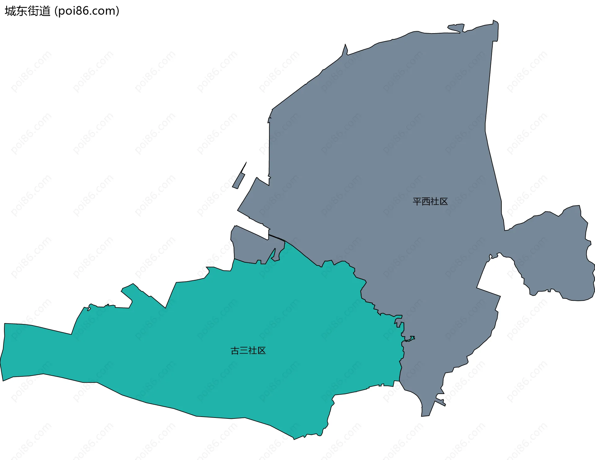 城东街道边界地图(五级行政区划)