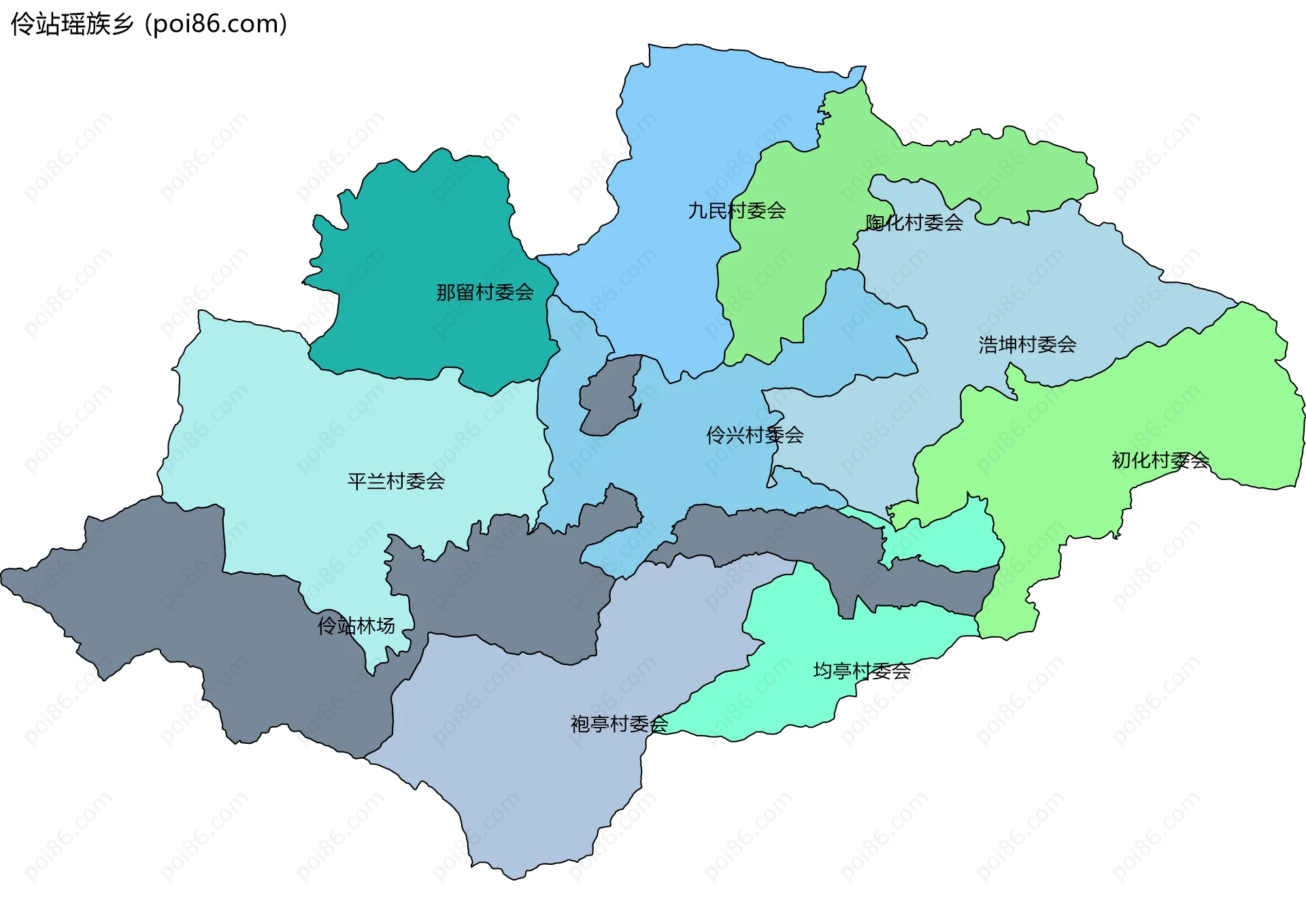 伶站瑶族乡边界地图(五级行政区划)