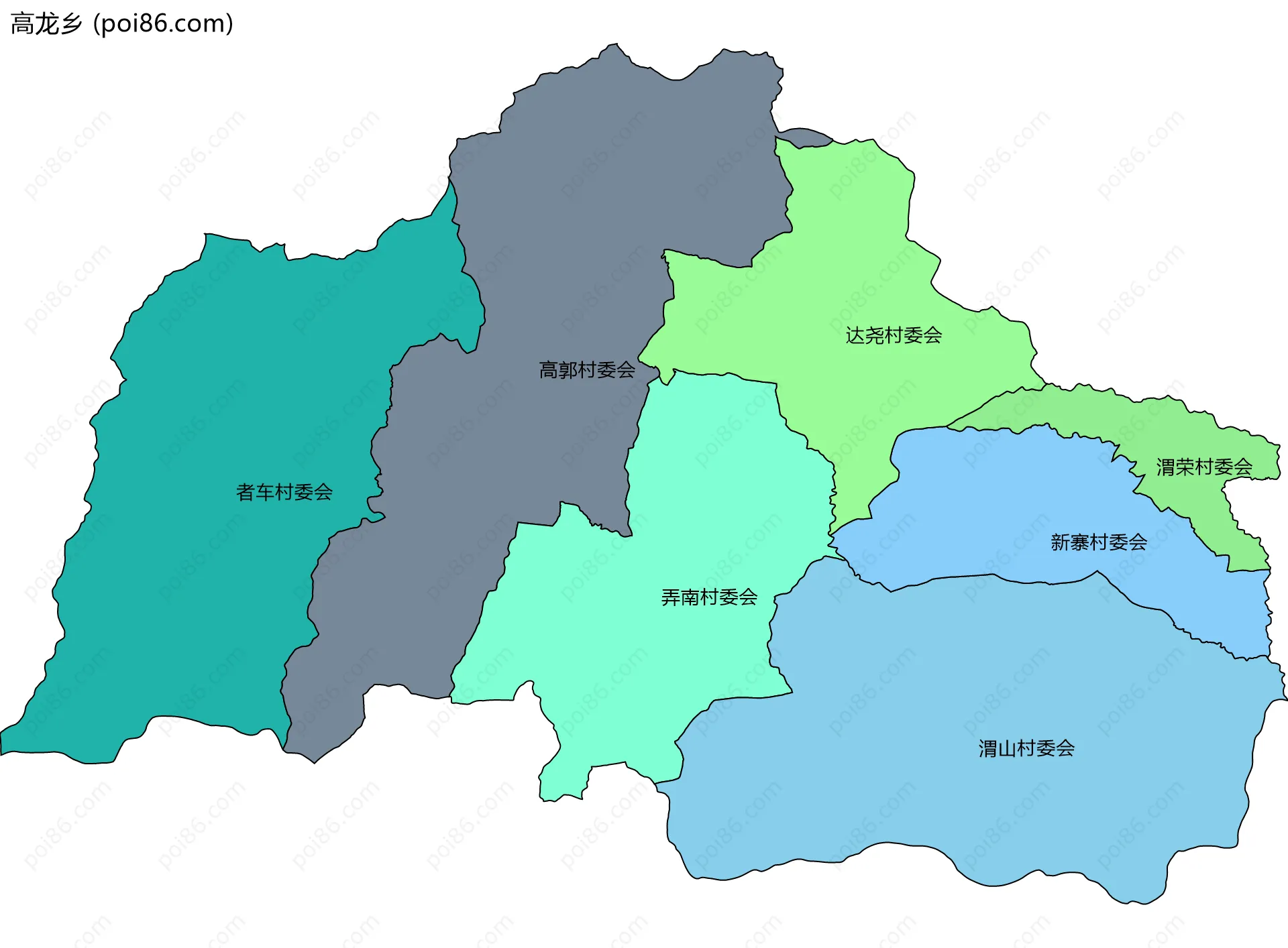 高龙乡边界地图(五级行政区划)