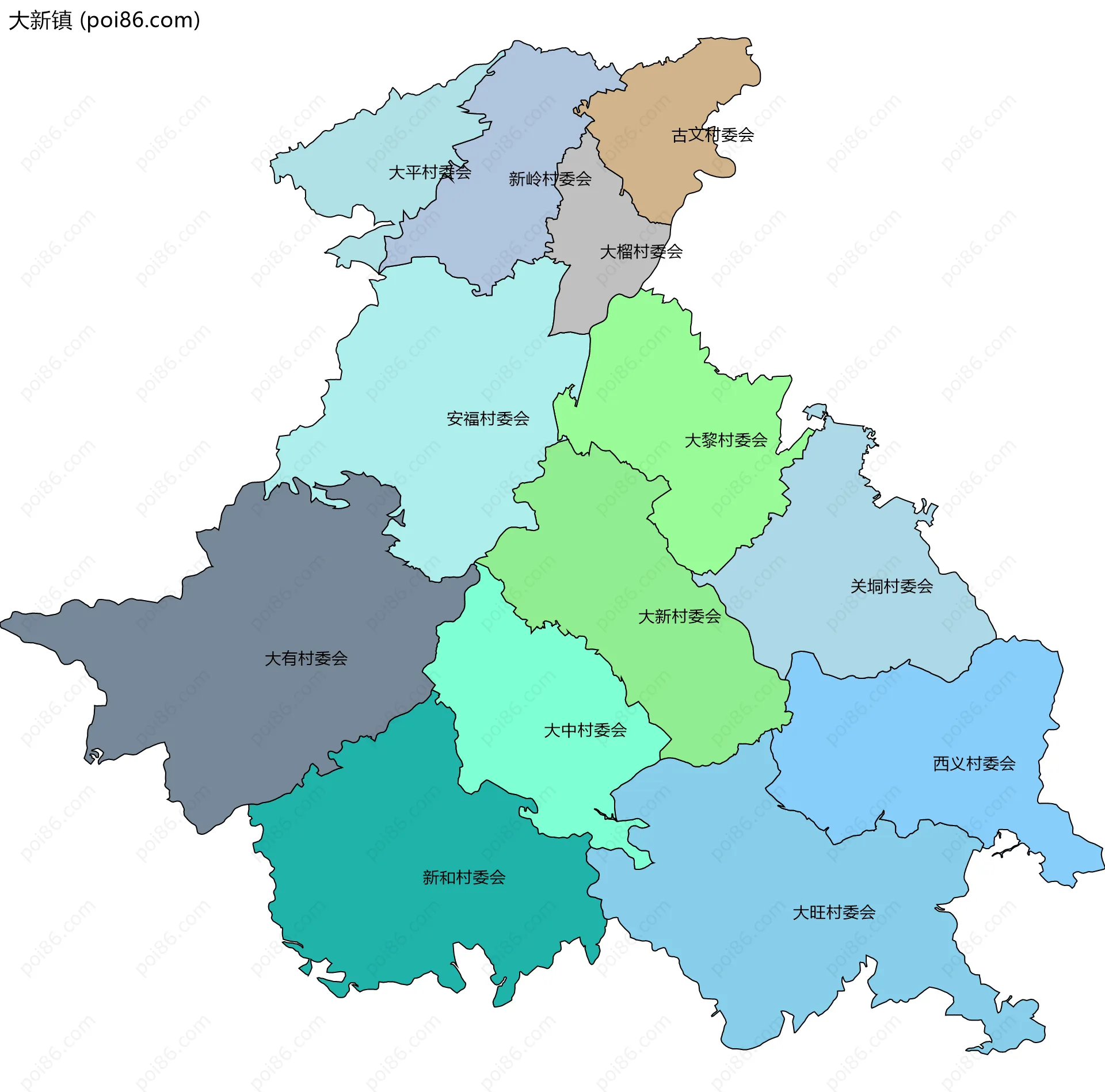 大新镇边界地图(五级行政区划)