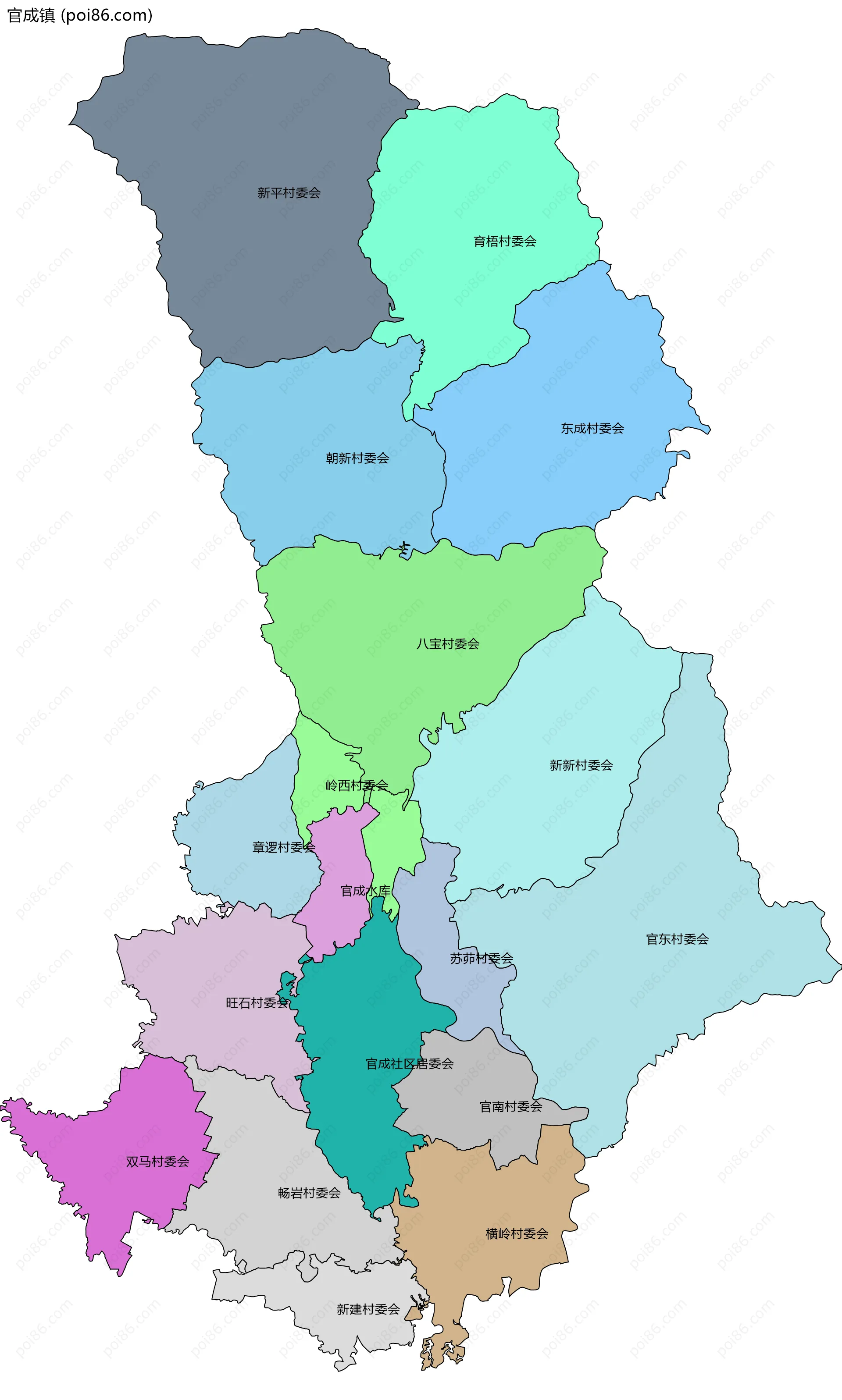 官成镇边界地图(五级行政区划)