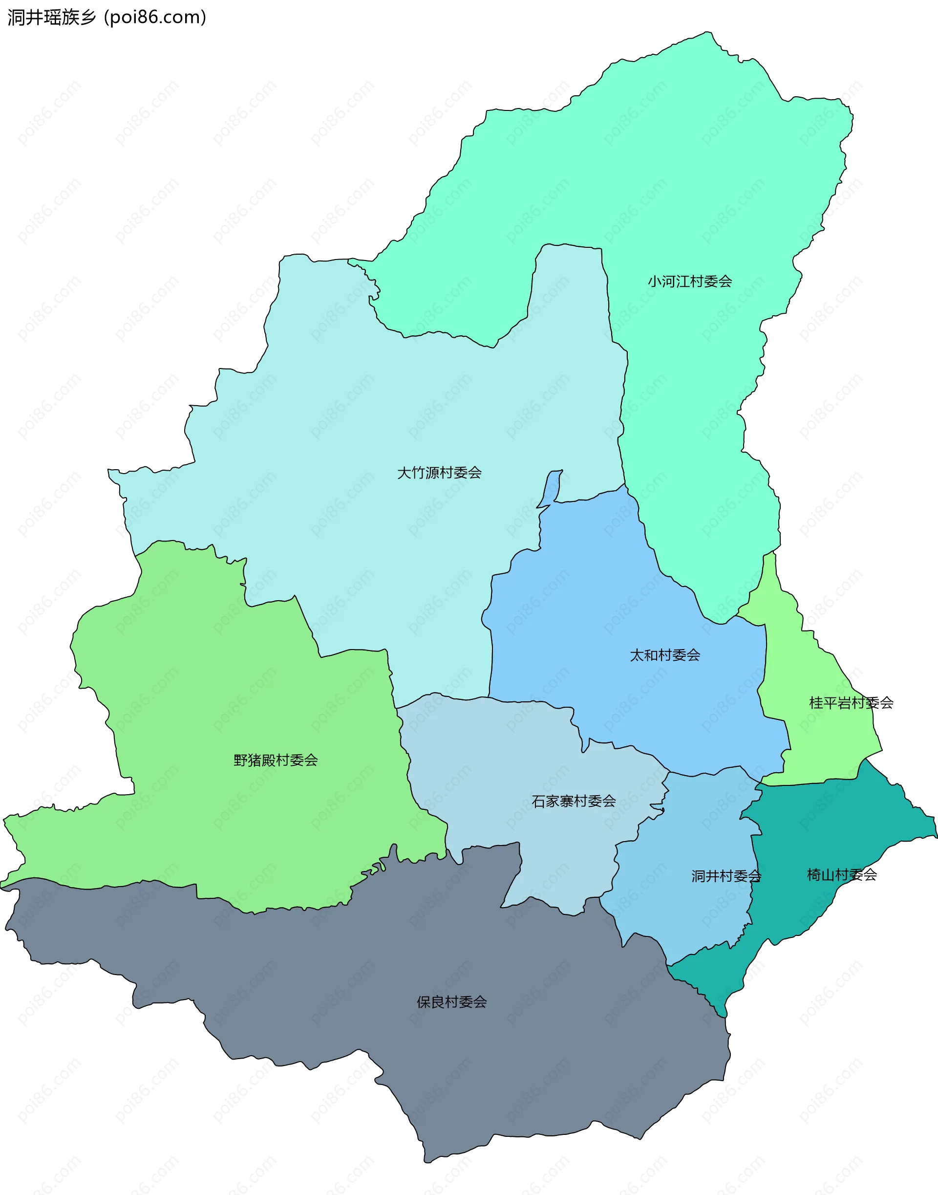 洞井瑶族乡边界地图(五级行政区划)