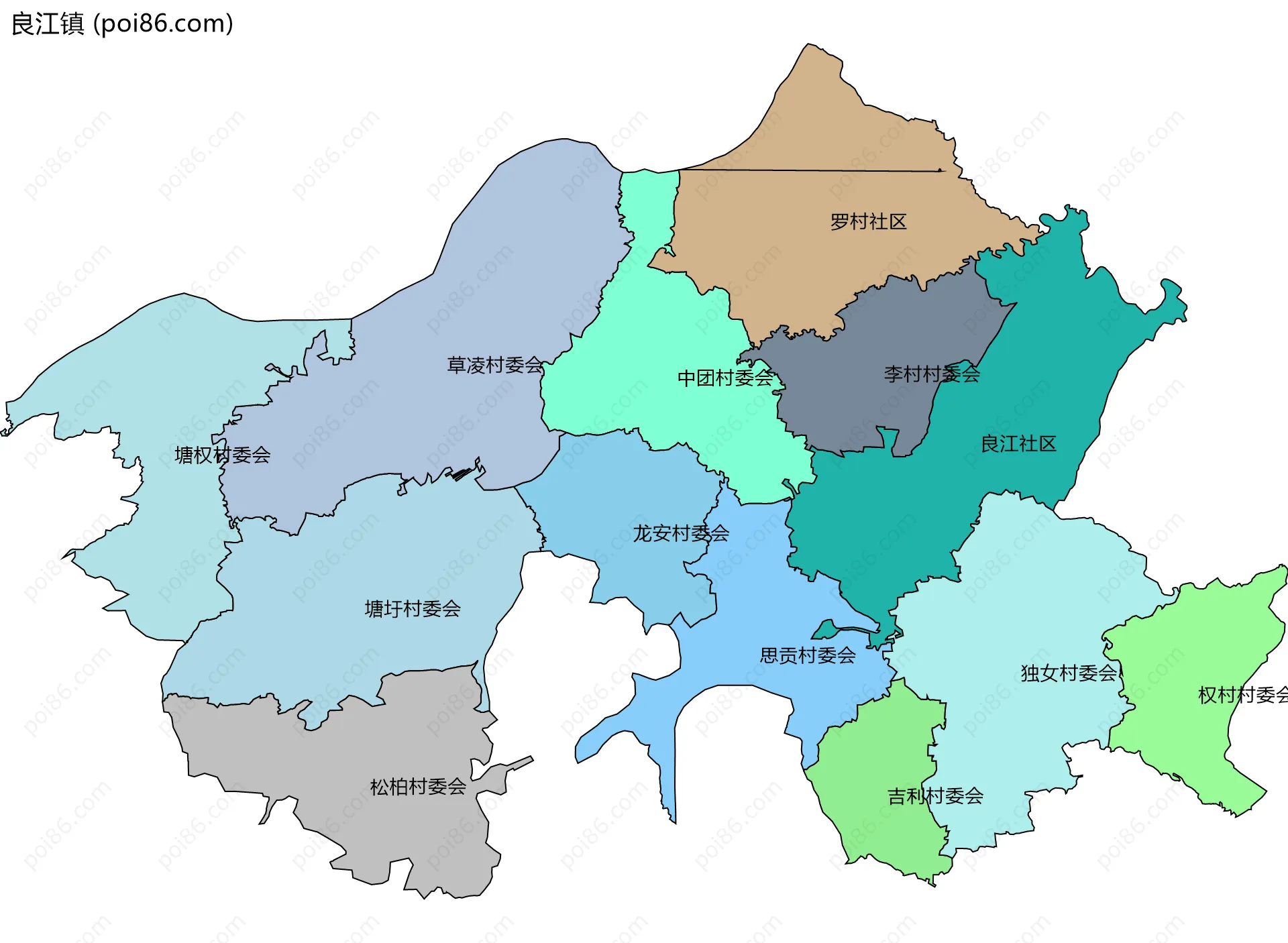 良江镇边界地图(五级行政区划)