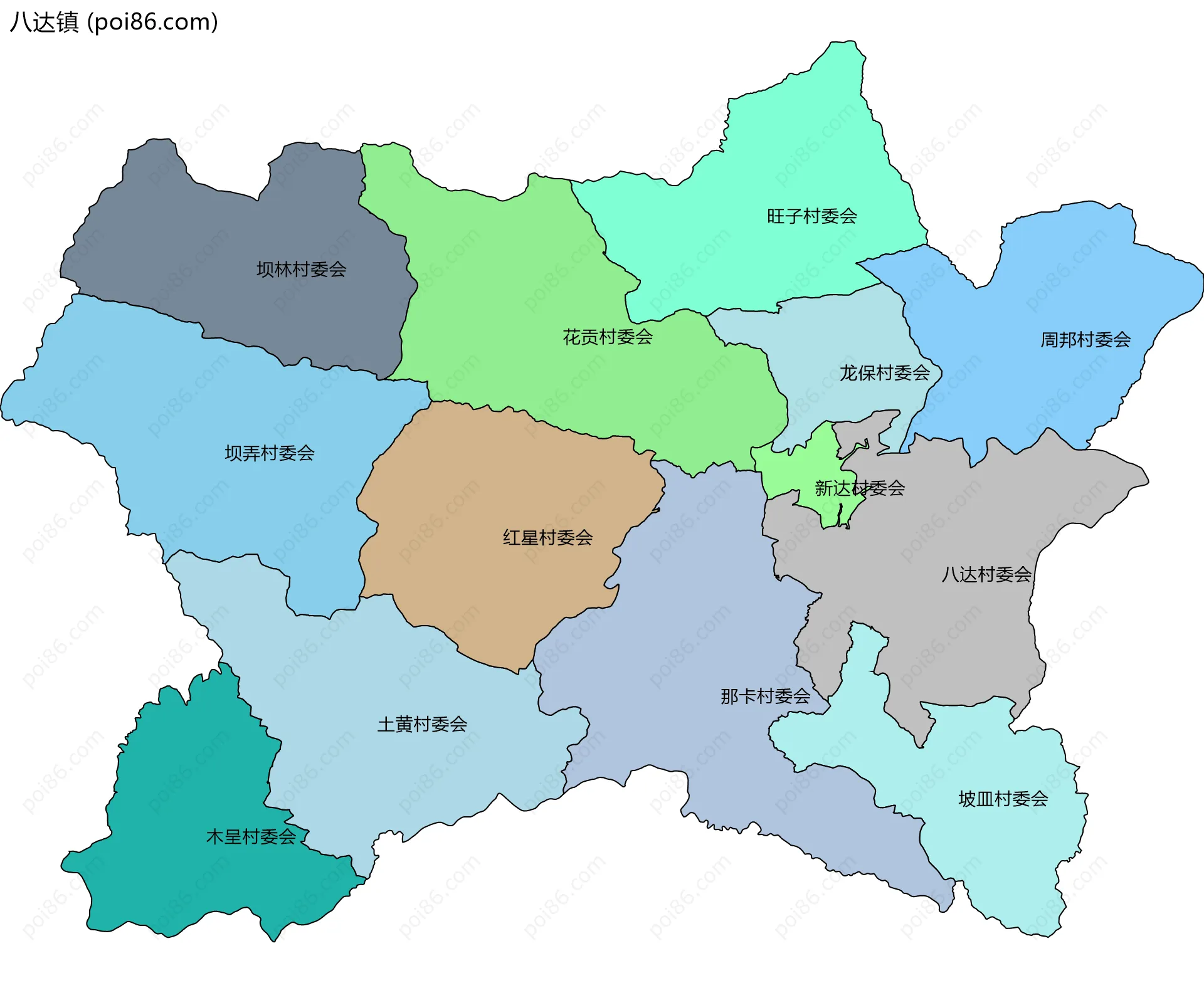 八达镇边界地图(五级行政区划)