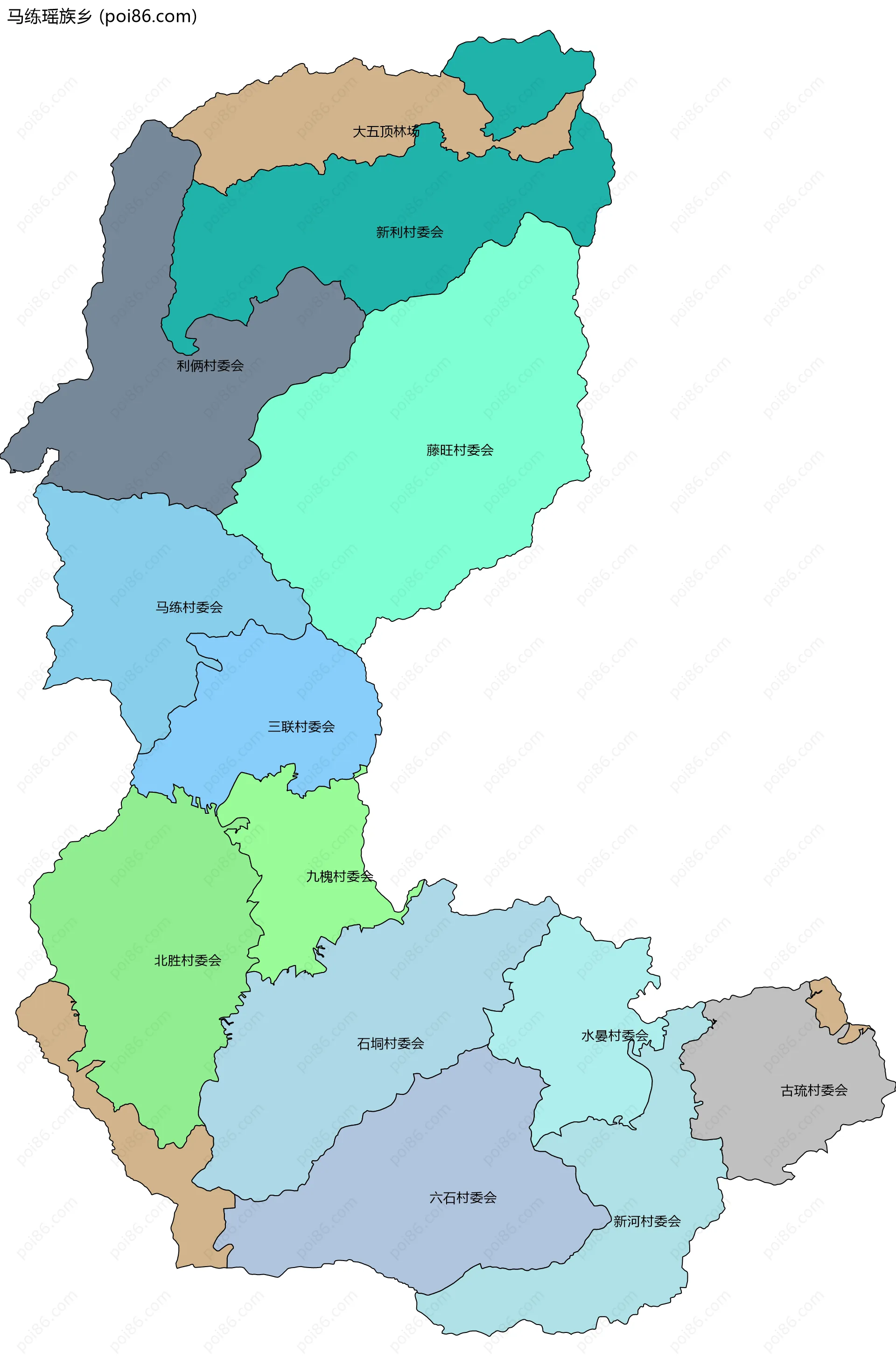 马练瑶族乡边界地图(五级行政区划)