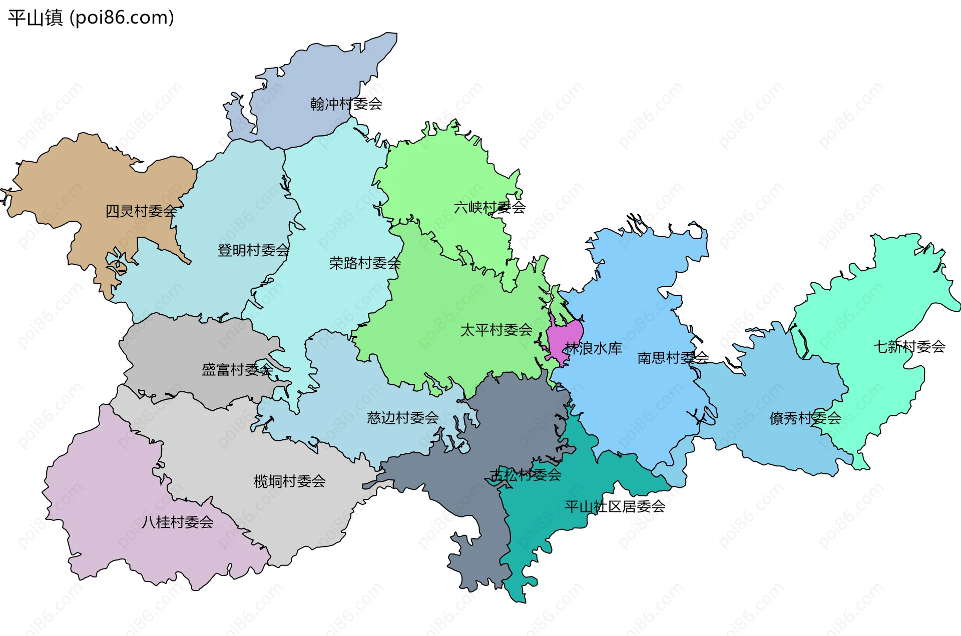 平山镇边界地图(五级行政区划)