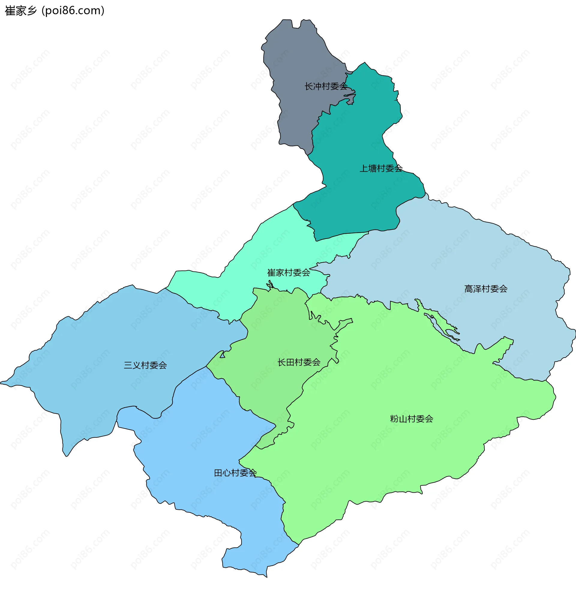 崔家乡边界地图(五级行政区划)