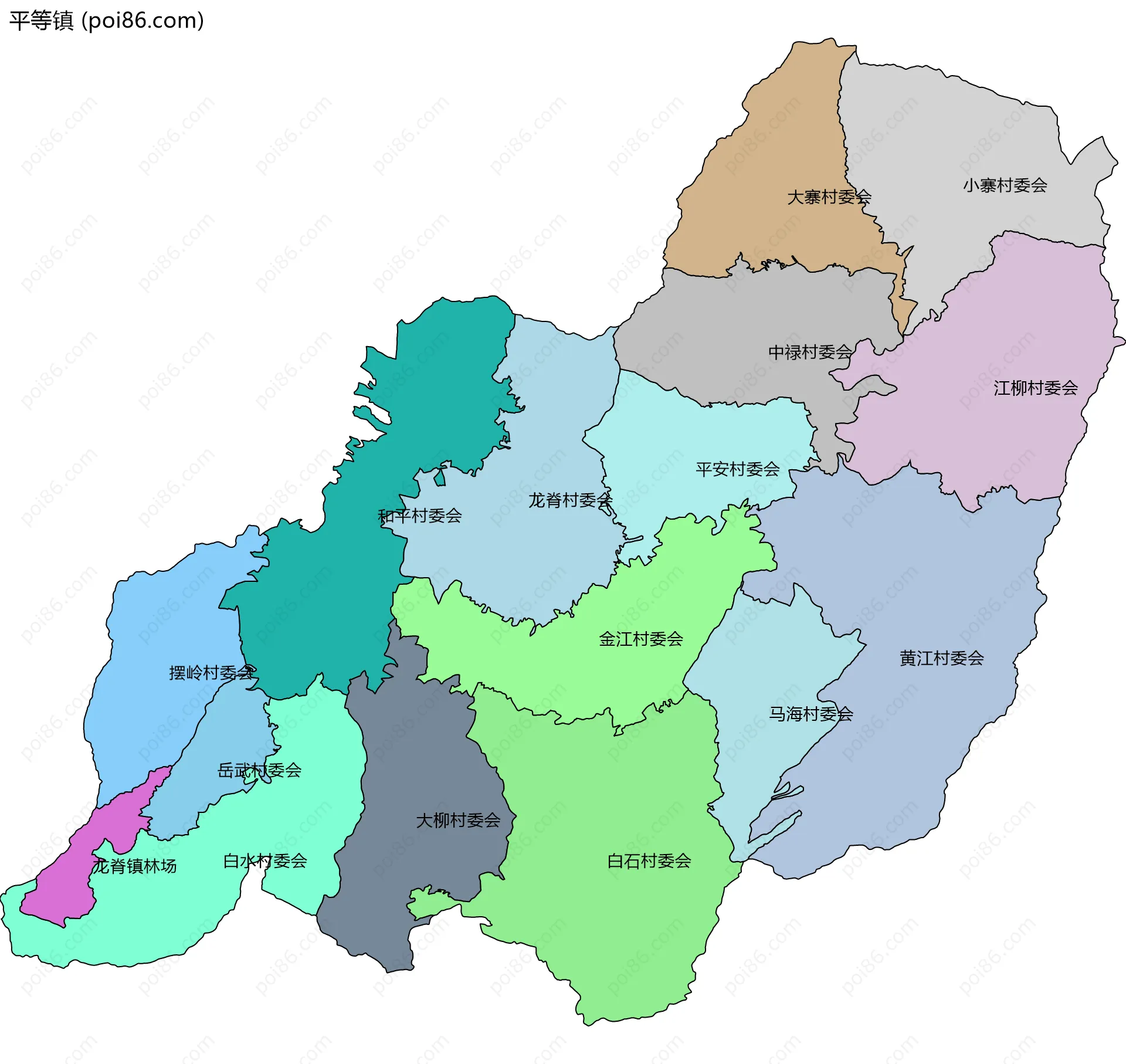 平等镇边界地图(五级行政区划)