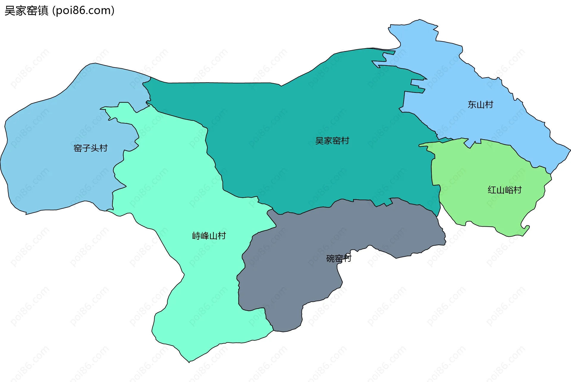 吴家窑镇边界地图(五级行政区划)