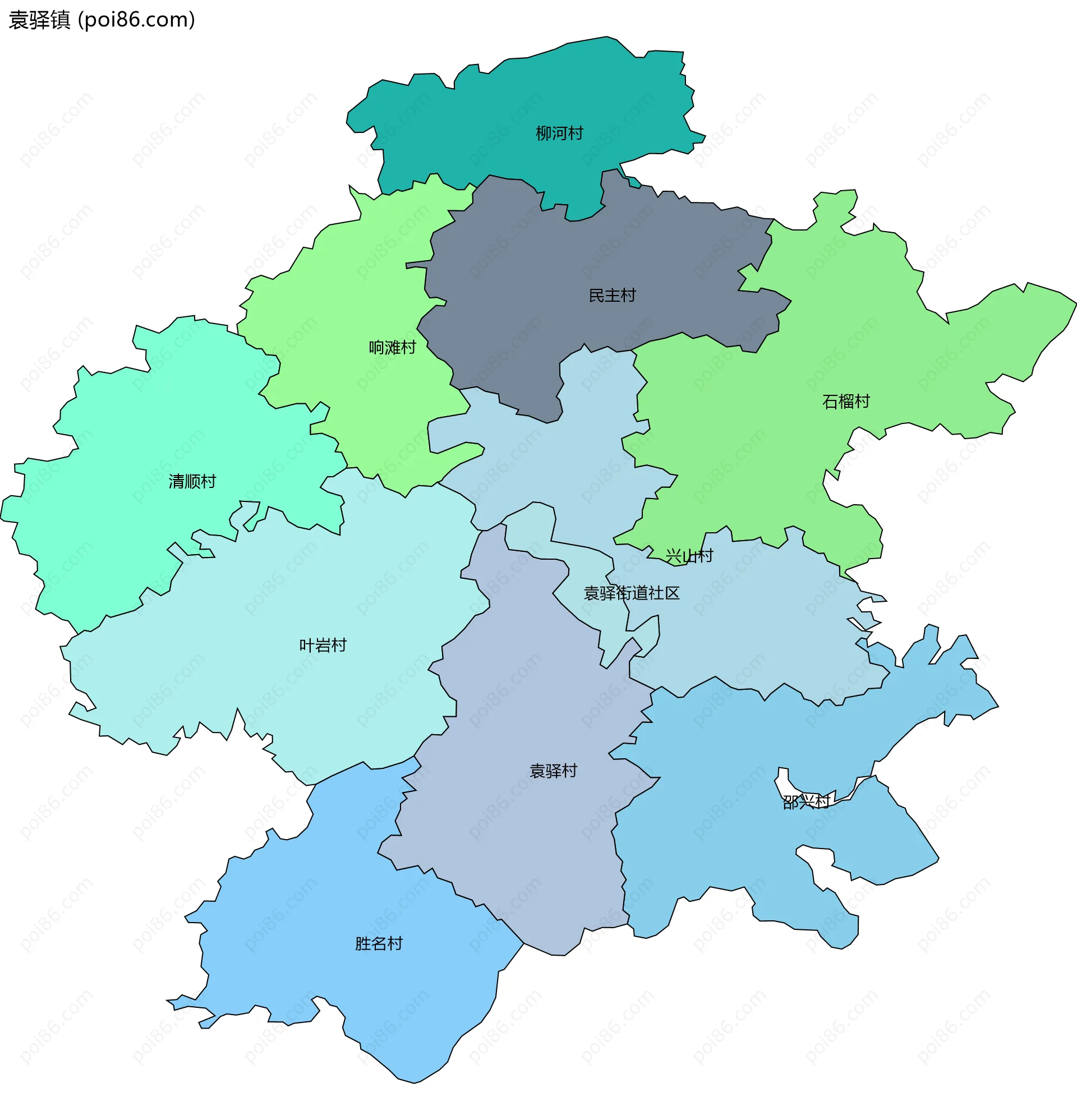 袁驿镇边界地图(五级行政区划)