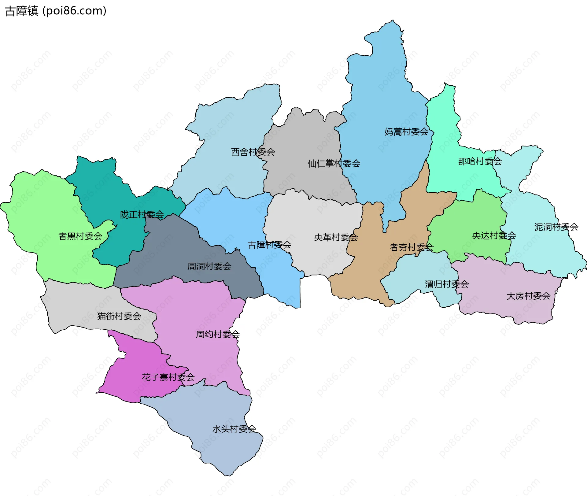 古障镇边界地图(五级行政区划)
