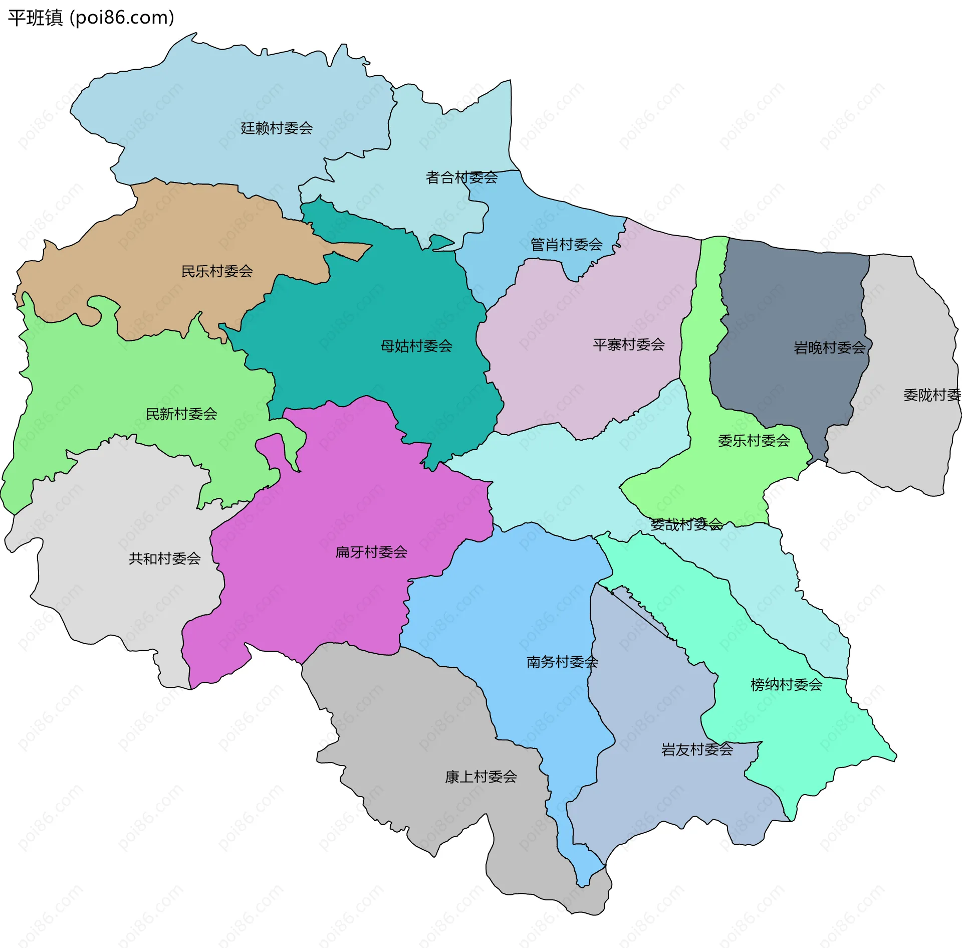 平班镇边界地图(五级行政区划)