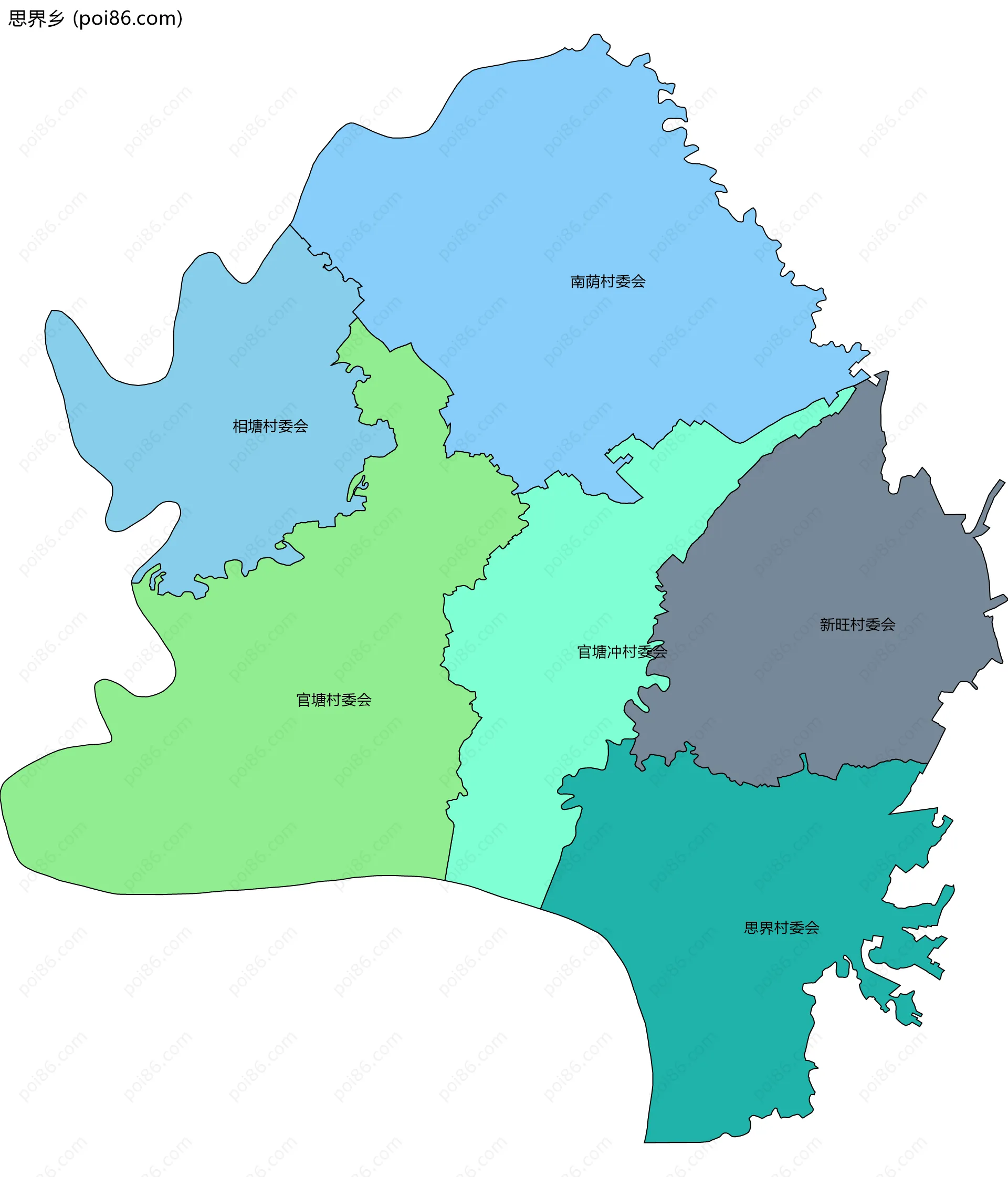 思界乡边界地图(五级行政区划)