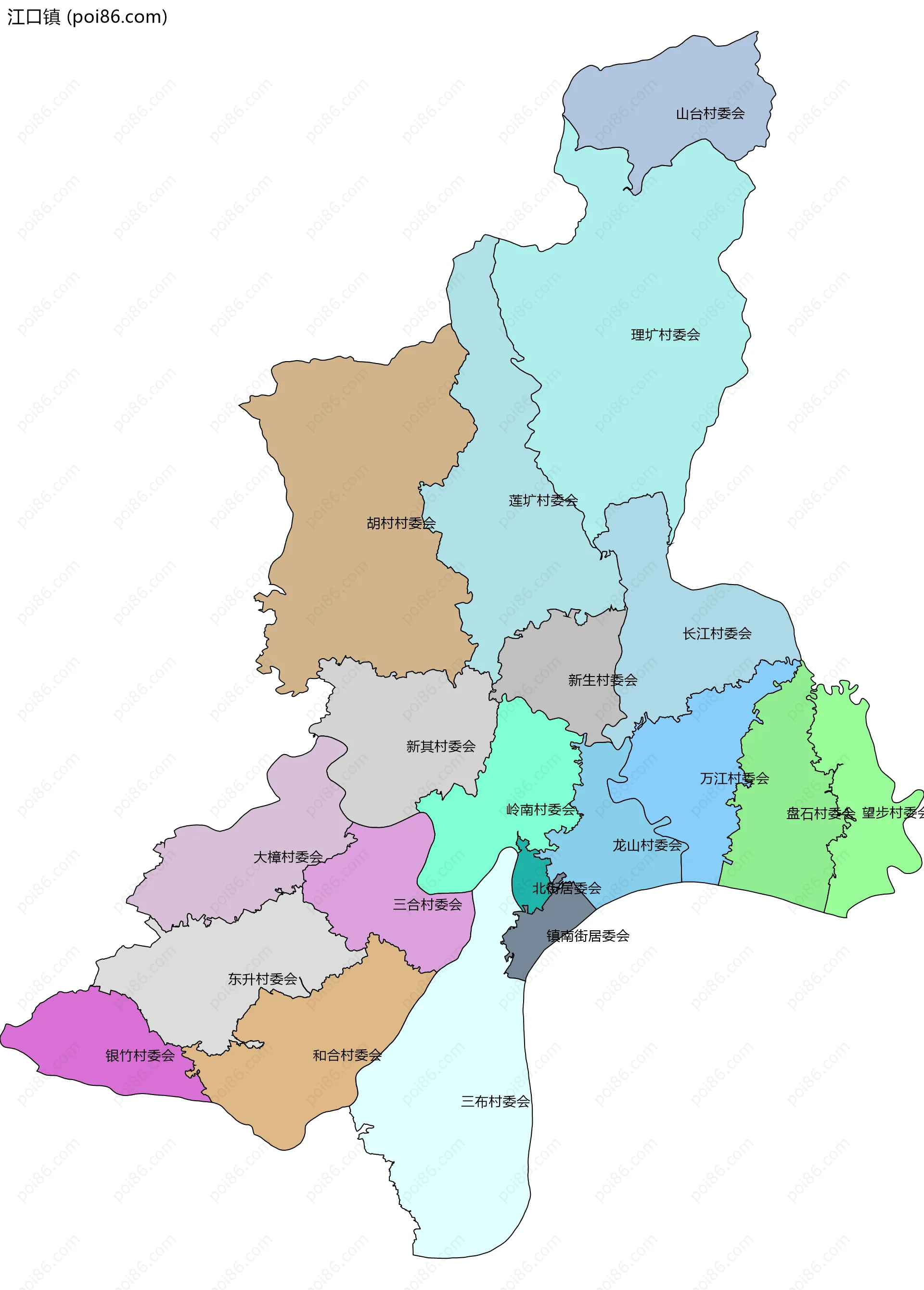 江口镇边界地图(五级行政区划)