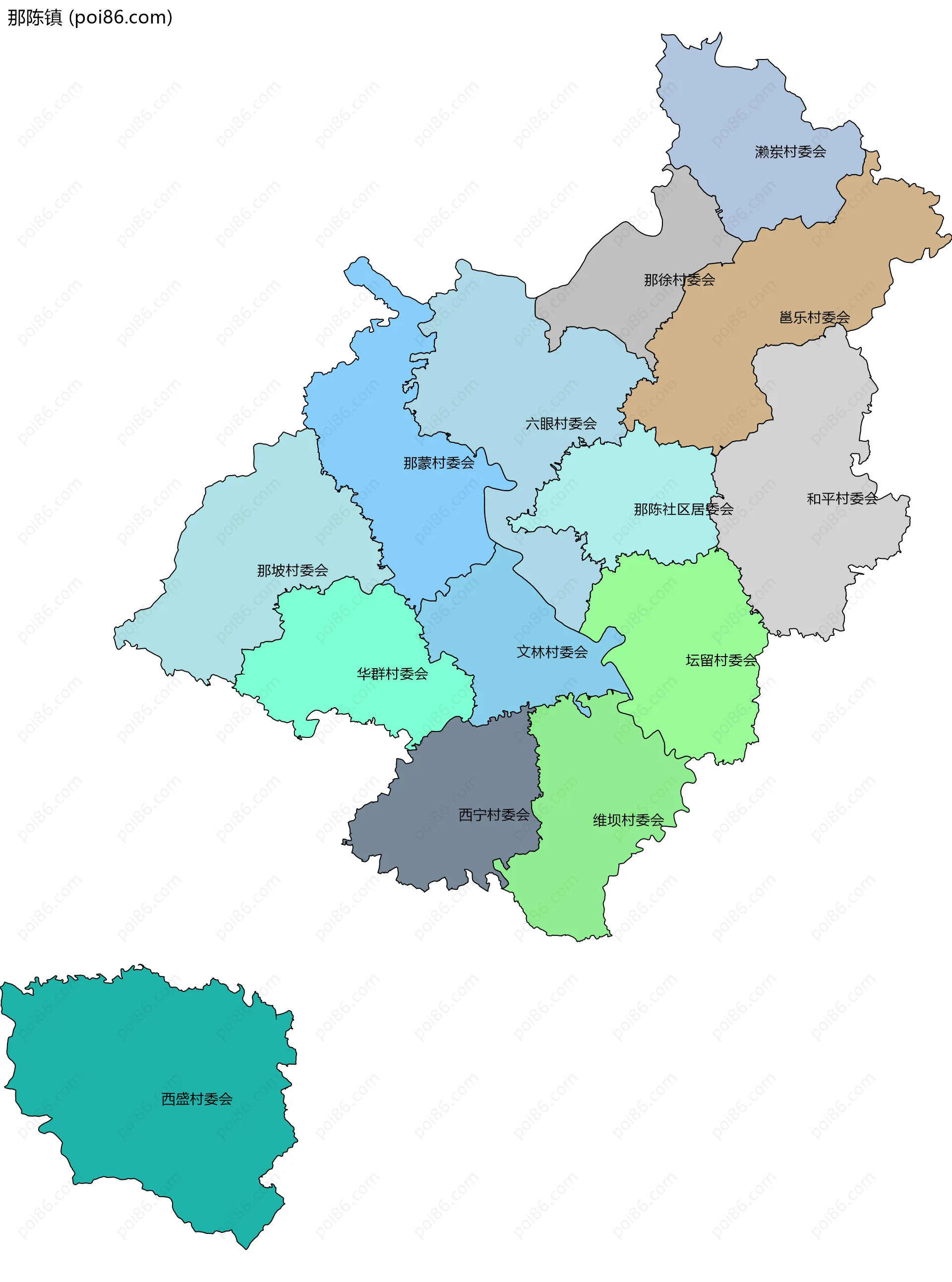 那陈镇边界地图(五级行政区划)