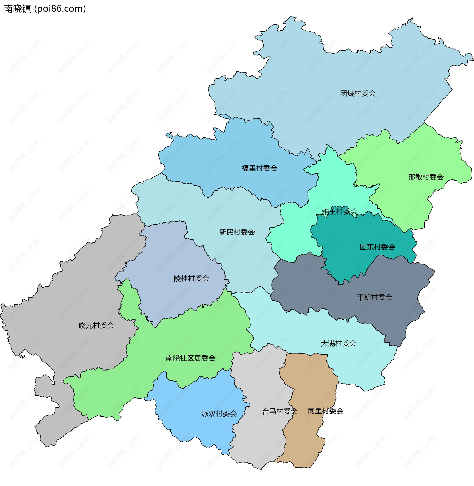 南晓镇边界地图(五级行政区划)