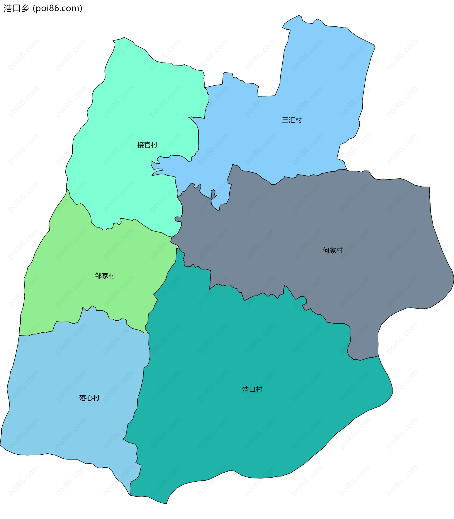 浩口乡边界地图(五级行政区划)