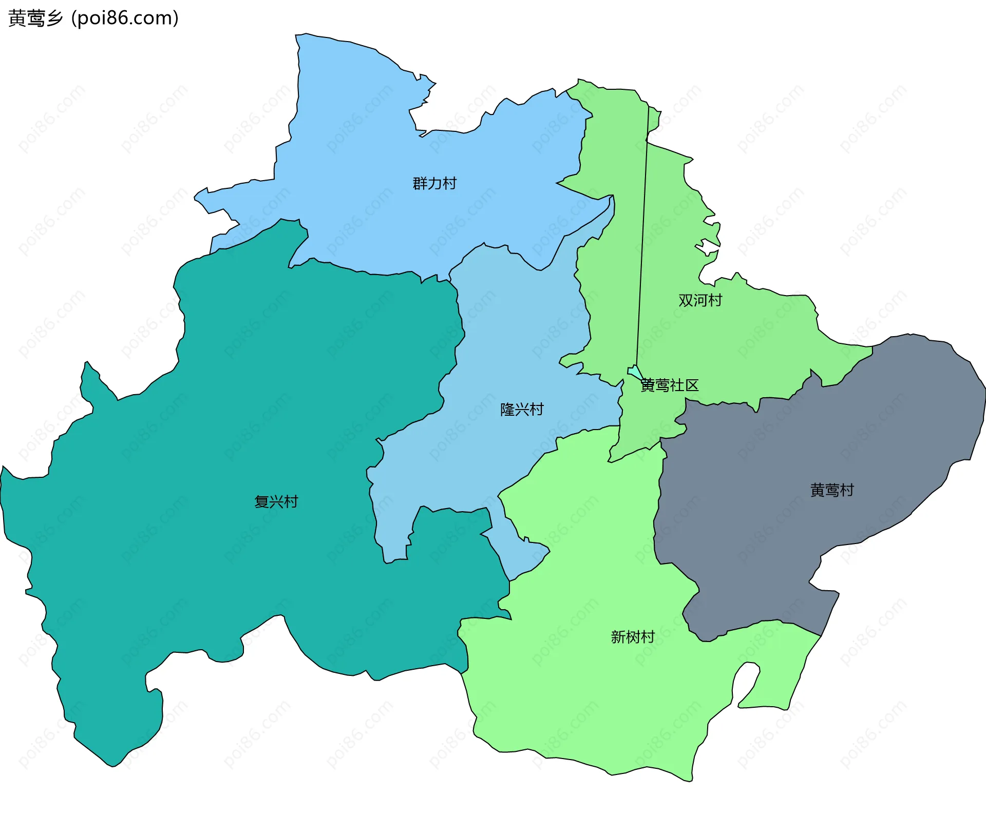 黄莺乡边界地图(五级行政区划)