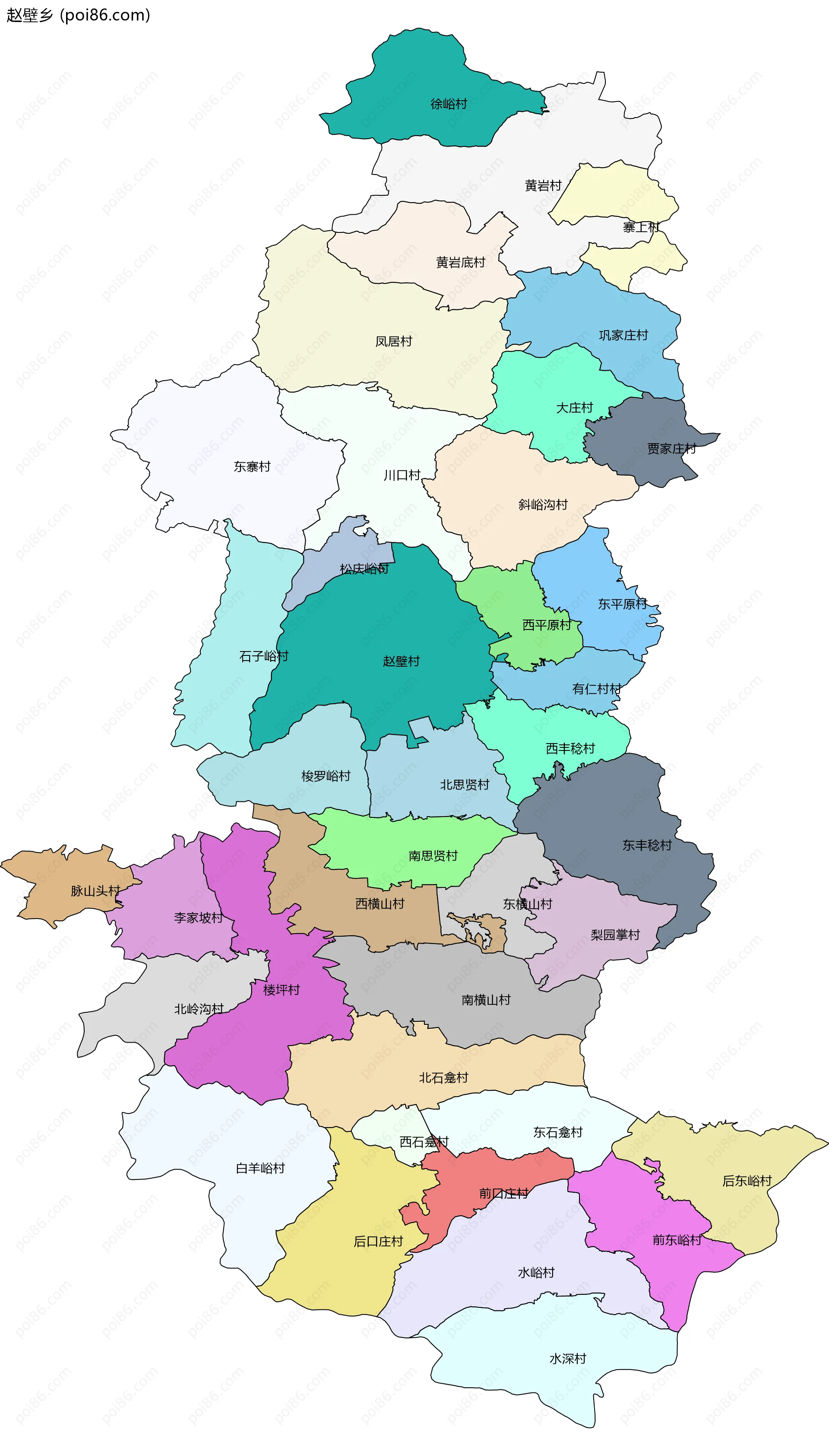 赵壁乡边界地图(五级行政区划)