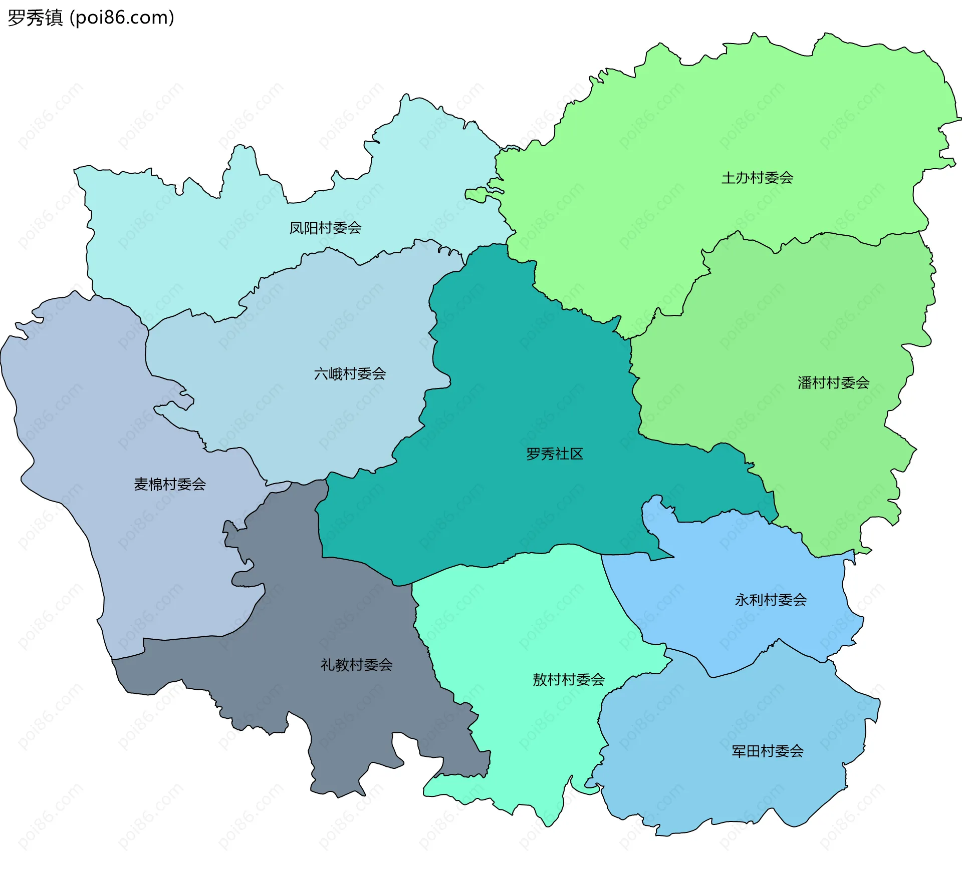罗秀镇边界地图(五级行政区划)