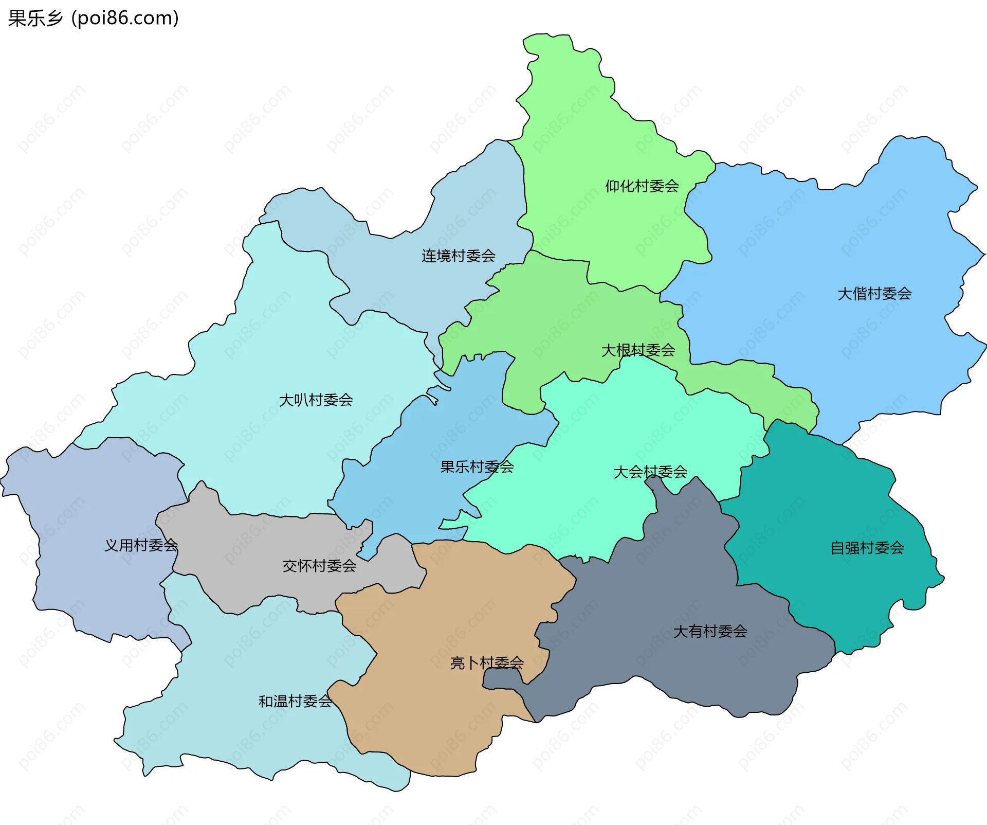 果乐乡边界地图(五级行政区划)