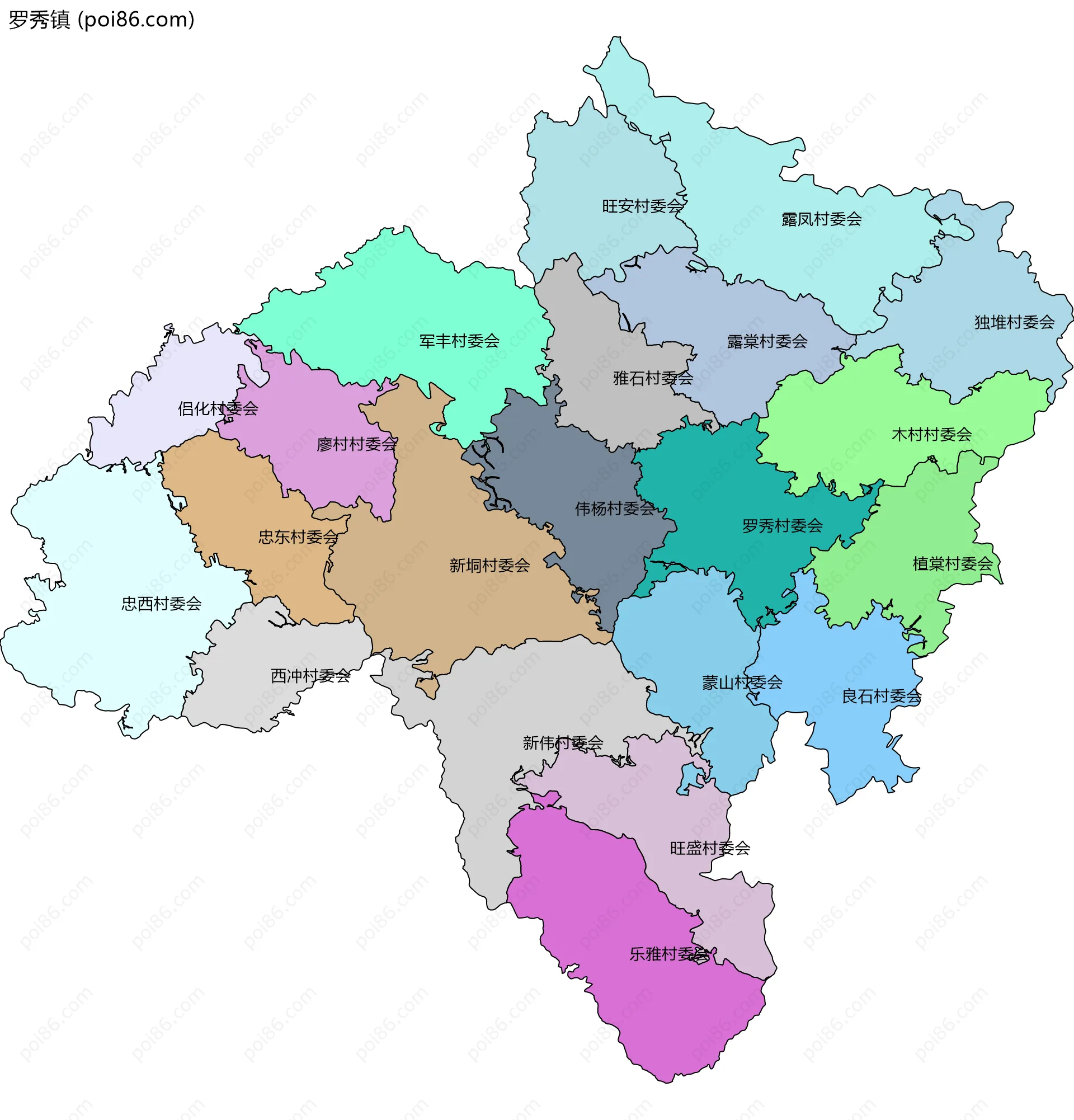 罗秀镇边界地图(五级行政区划)