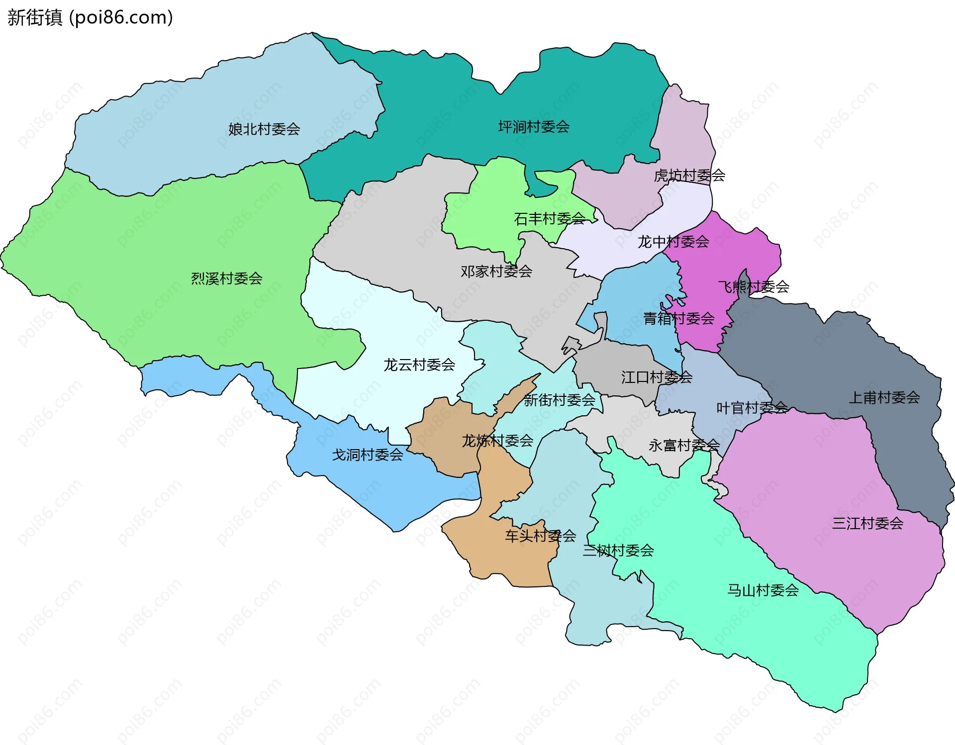 新街镇边界地图(五级行政区划)