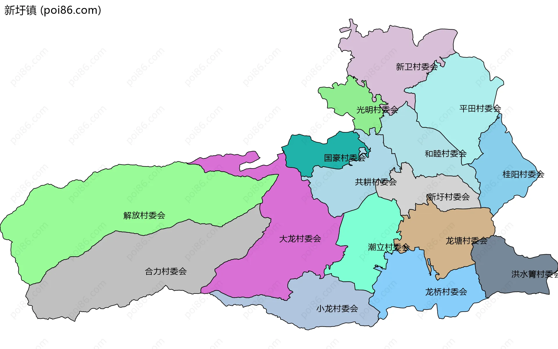 新圩镇边界地图(五级行政区划)