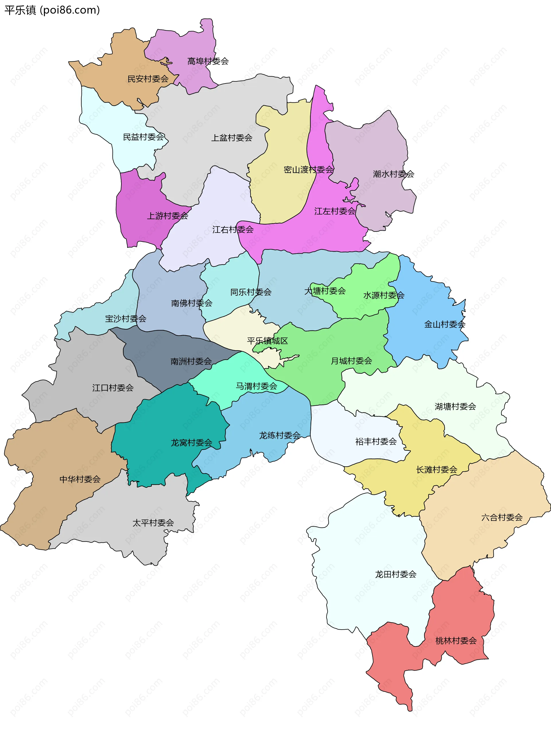 平乐镇边界地图(五级行政区划)