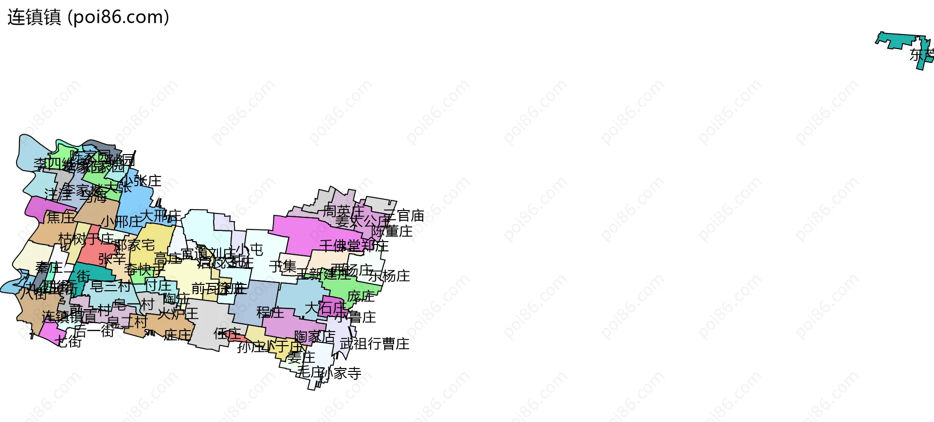 连镇镇边界地图(五级行政区划)