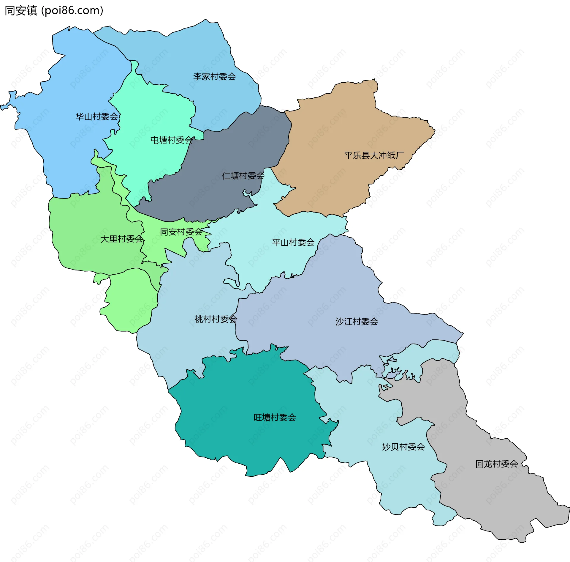 同安镇边界地图(五级行政区划)