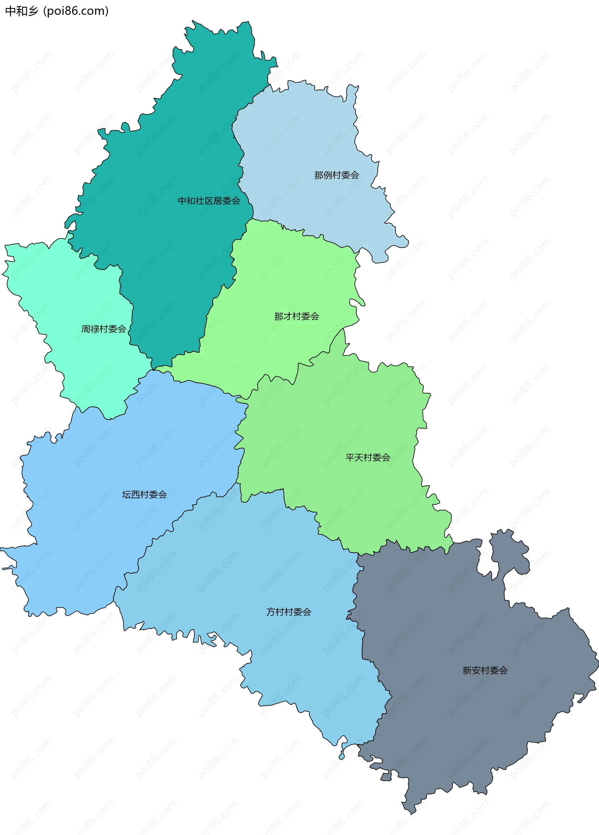 中和乡边界地图(五级行政区划)