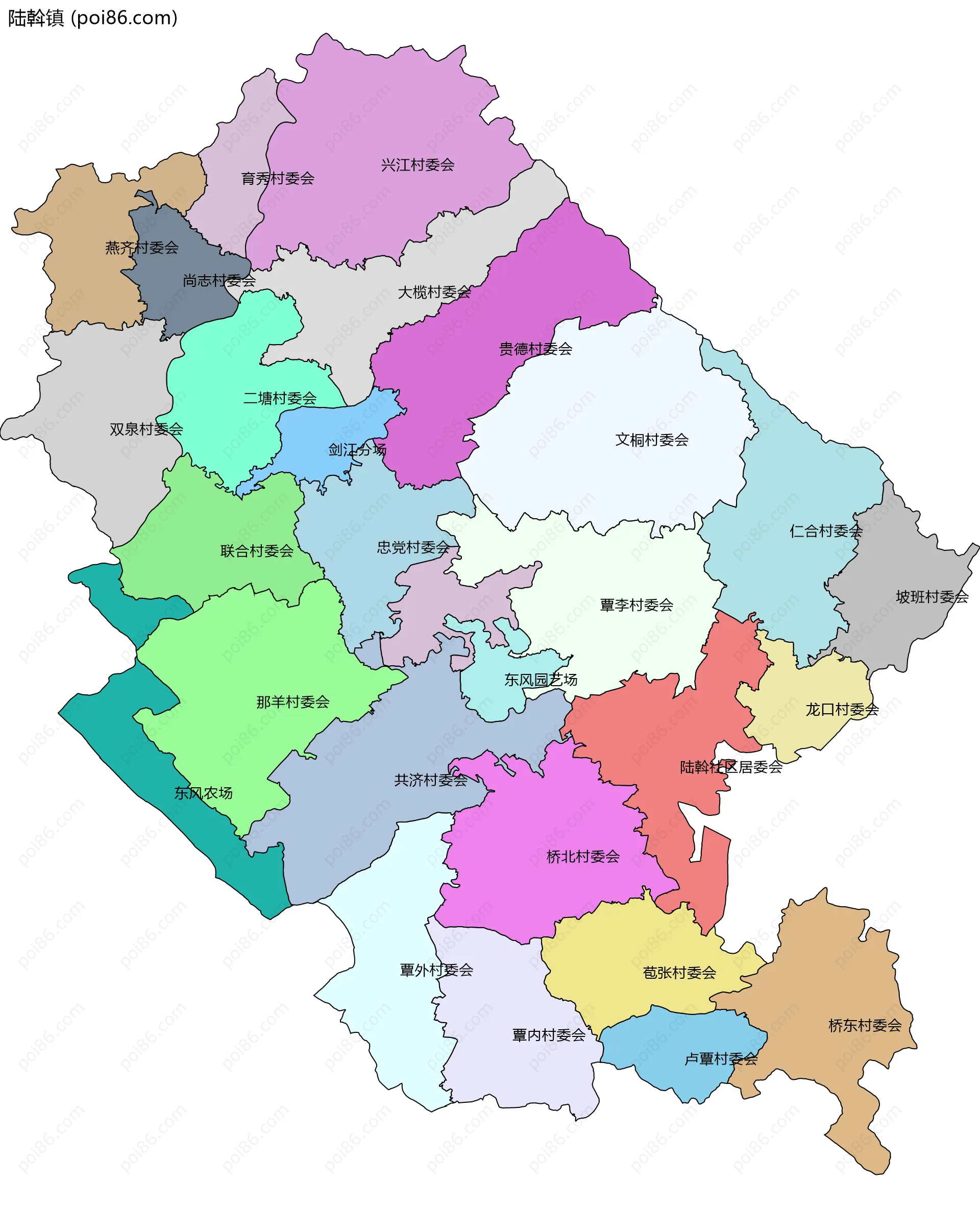 陆斡镇边界地图(五级行政区划)