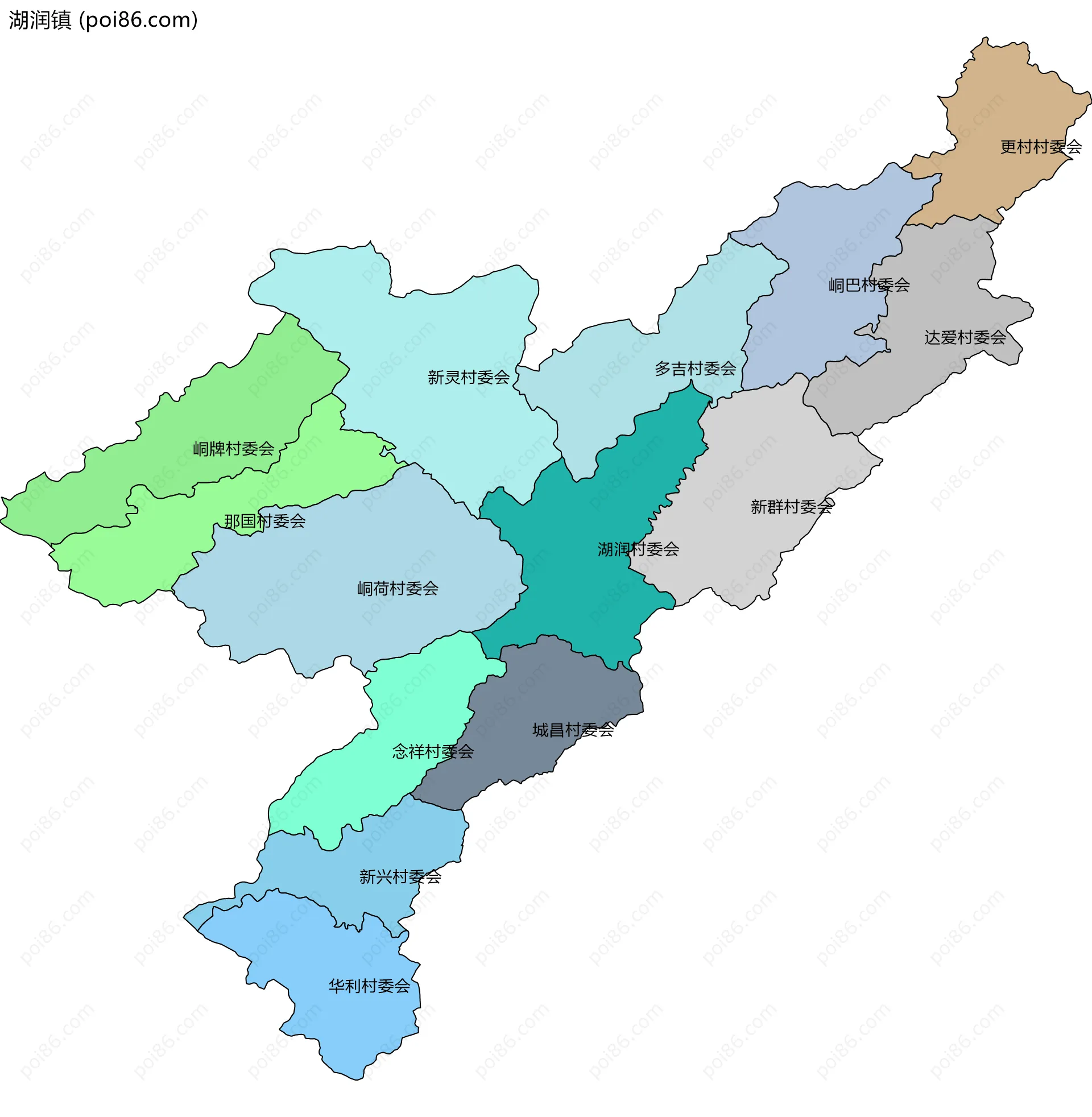 湖润镇边界地图(五级行政区划)