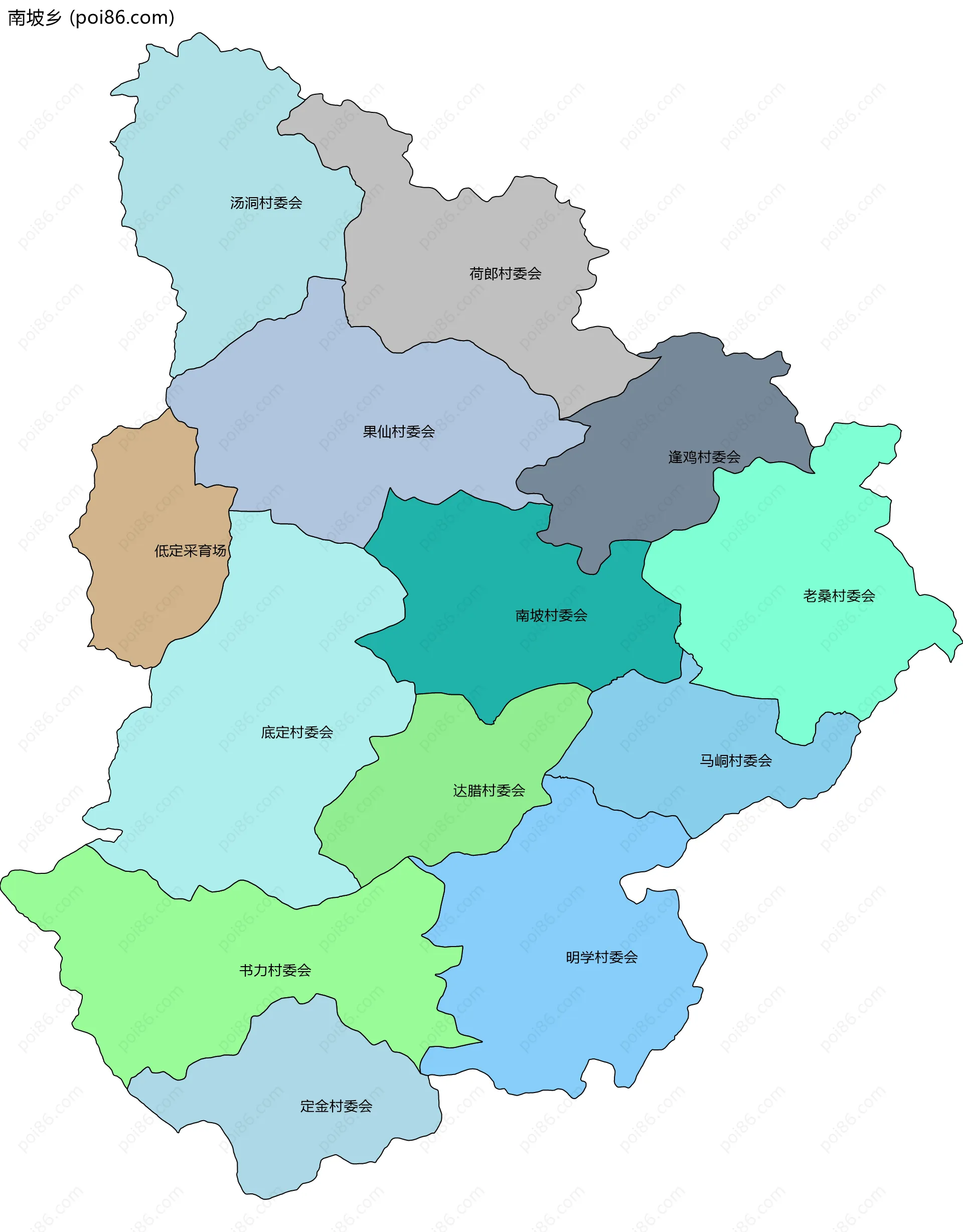 南坡乡边界地图(五级行政区划)