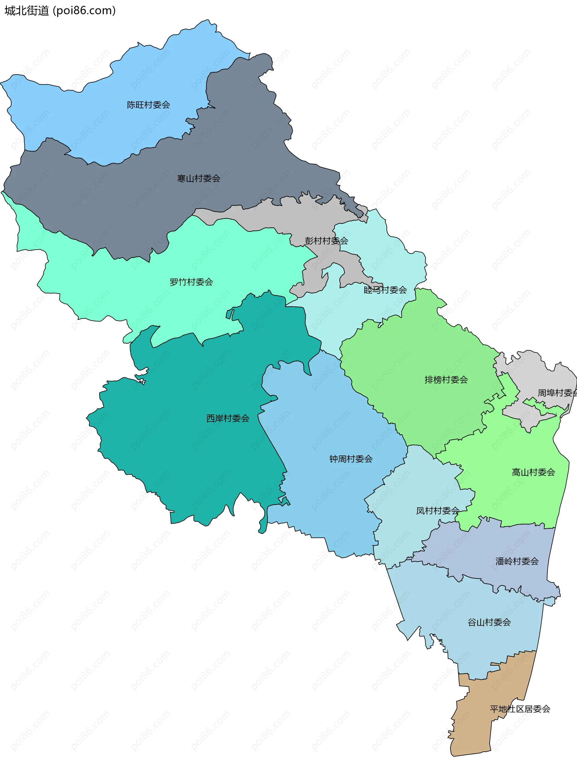 城北街道边界地图(五级行政区划)