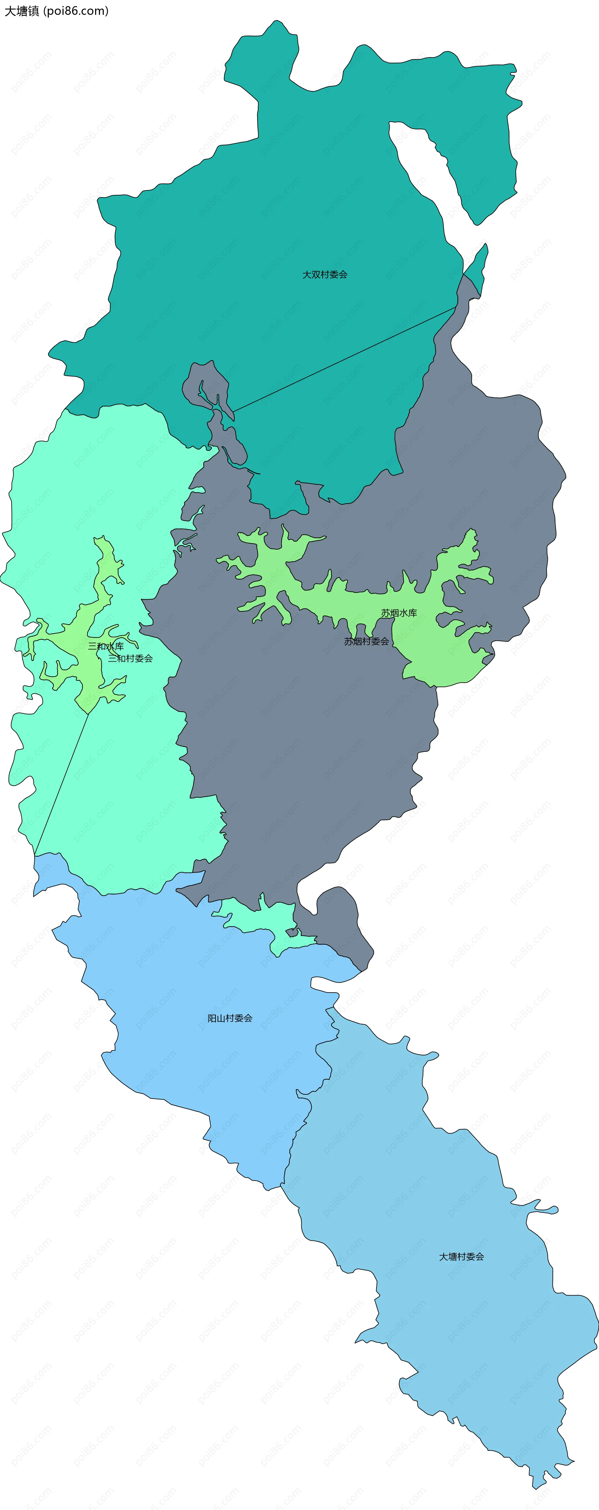 大塘镇边界地图(五级行政区划)
