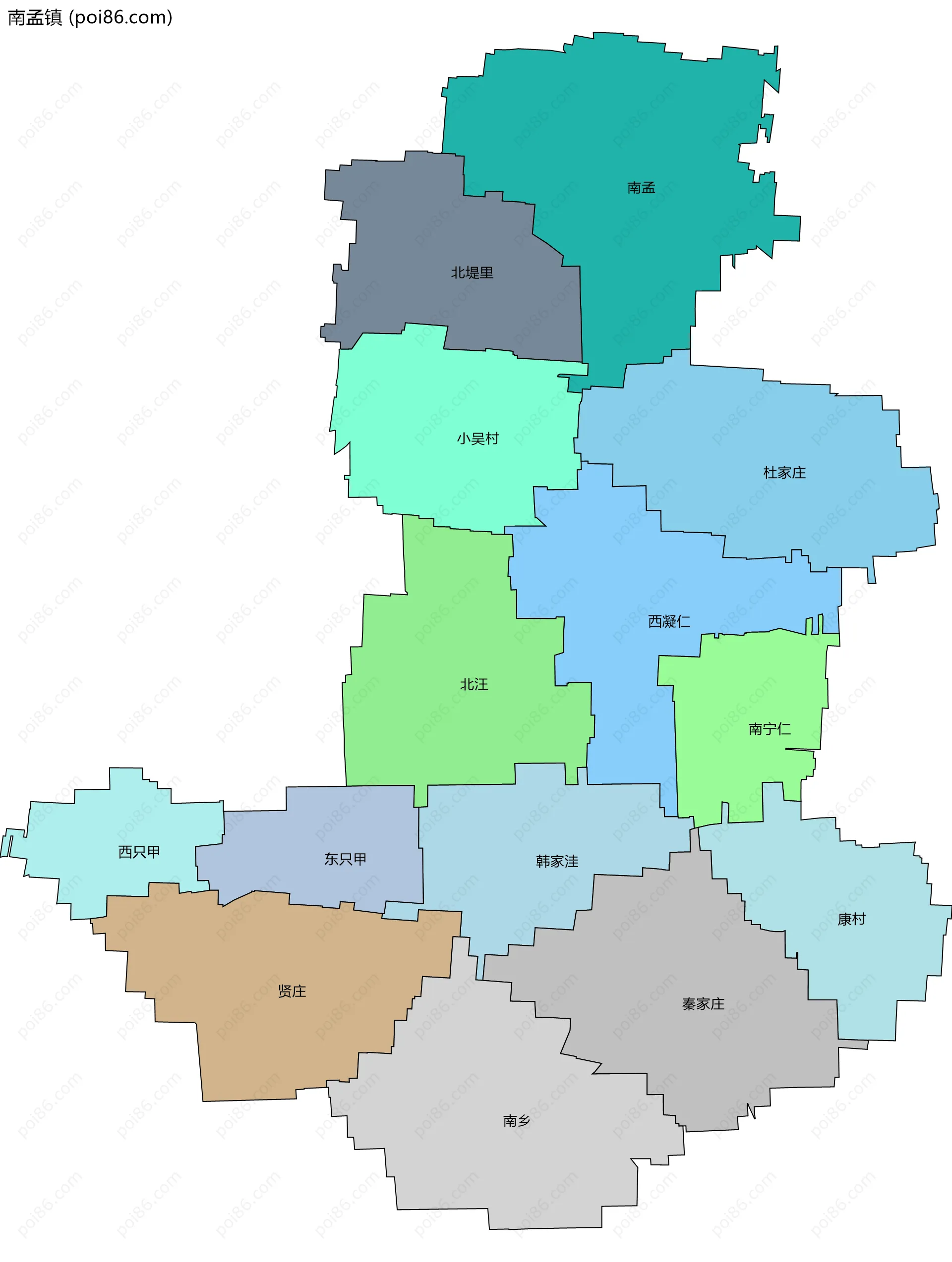 南孟镇边界地图(五级行政区划)