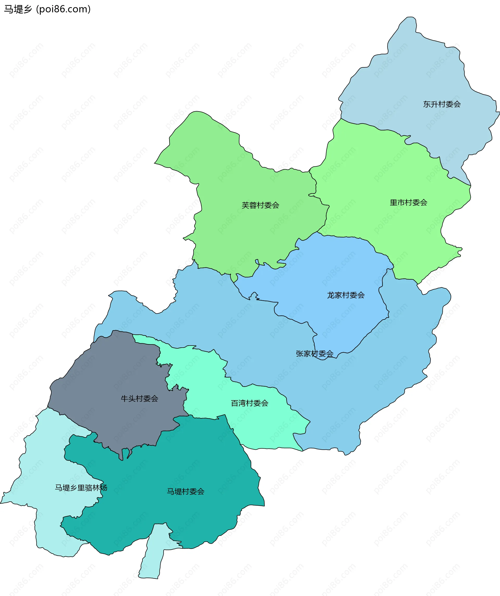 马堤乡边界地图(五级行政区划)