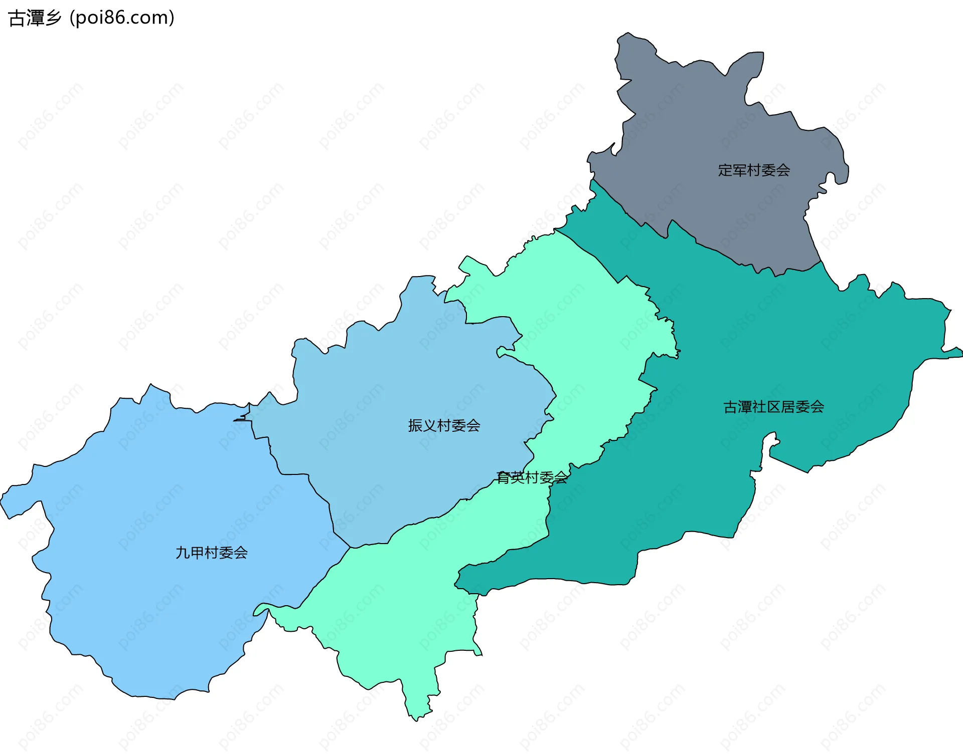 古潭乡边界地图(五级行政区划)